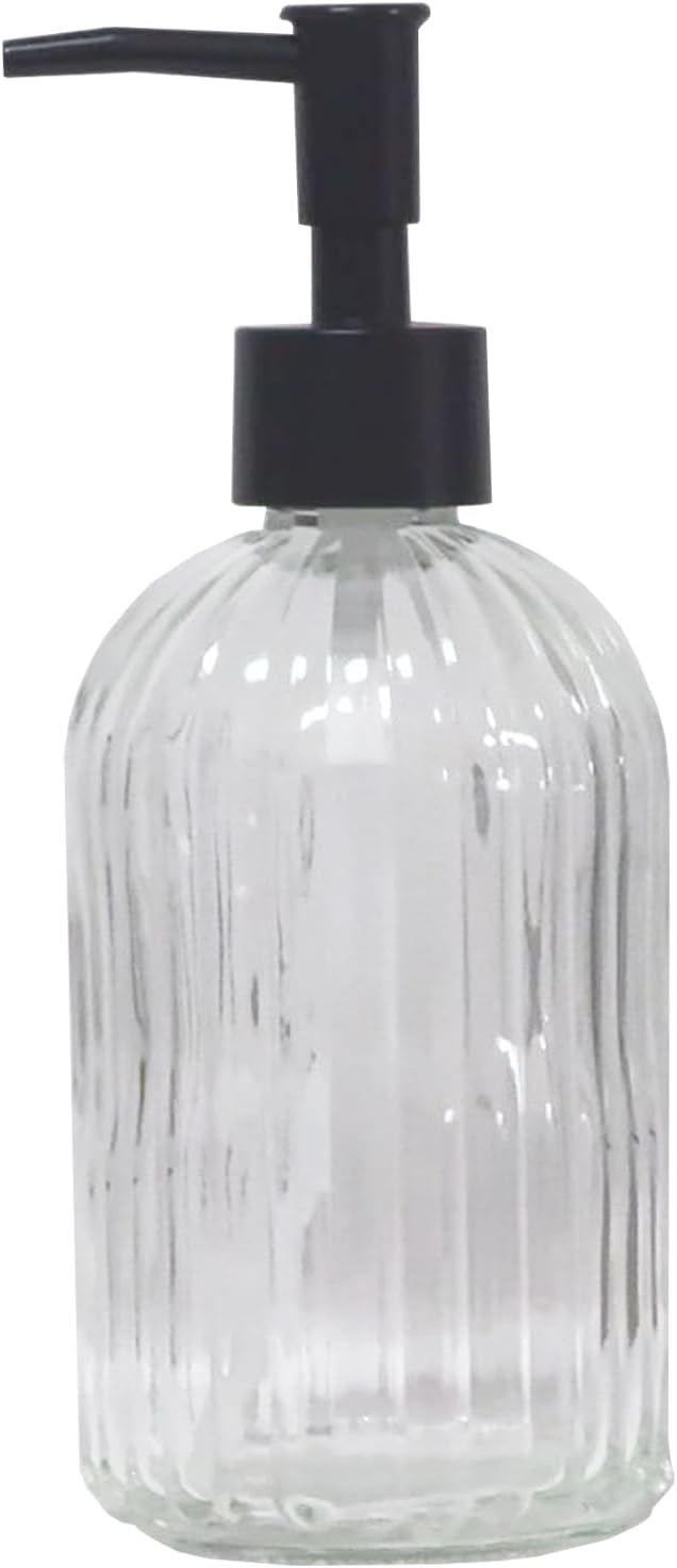 Grey Glass Soap Dispenser with Black Plastic Pump
