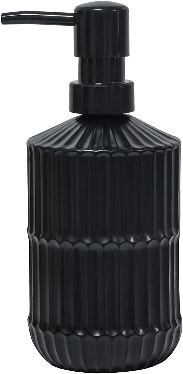 Grey Glass Soap Dispenser with Black Plastic Pump