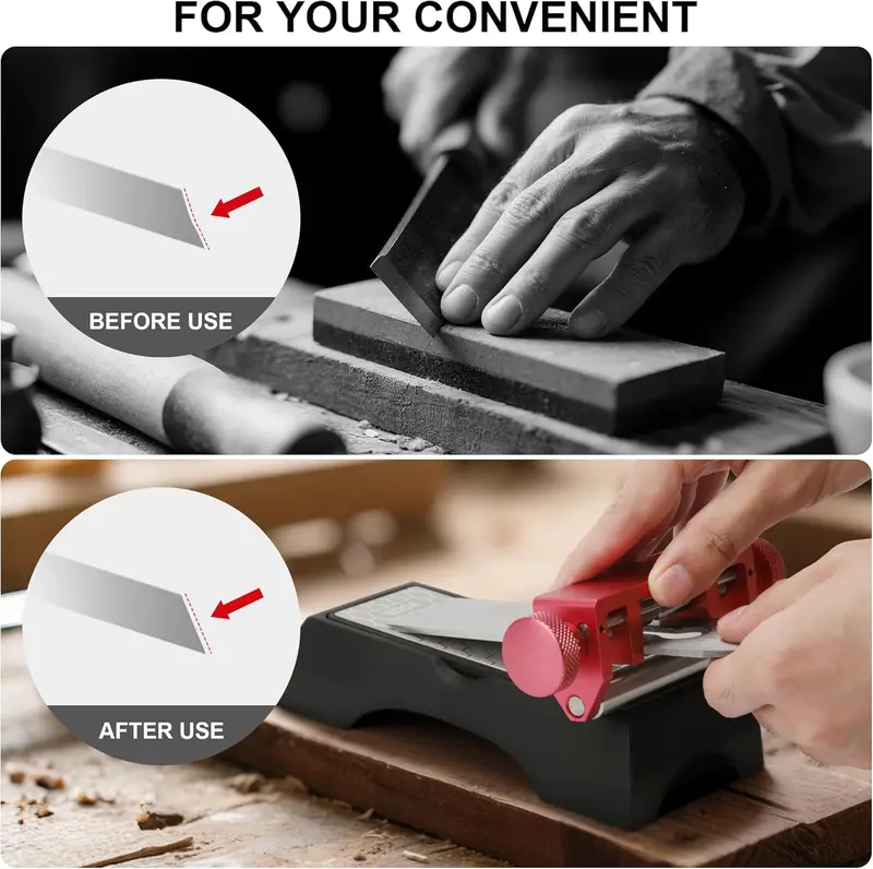 Chisel Sharpening Jig – Honing Guide with Angle Gauge, 10°-45° Adjustable, for 0.1"-2.8" Blades