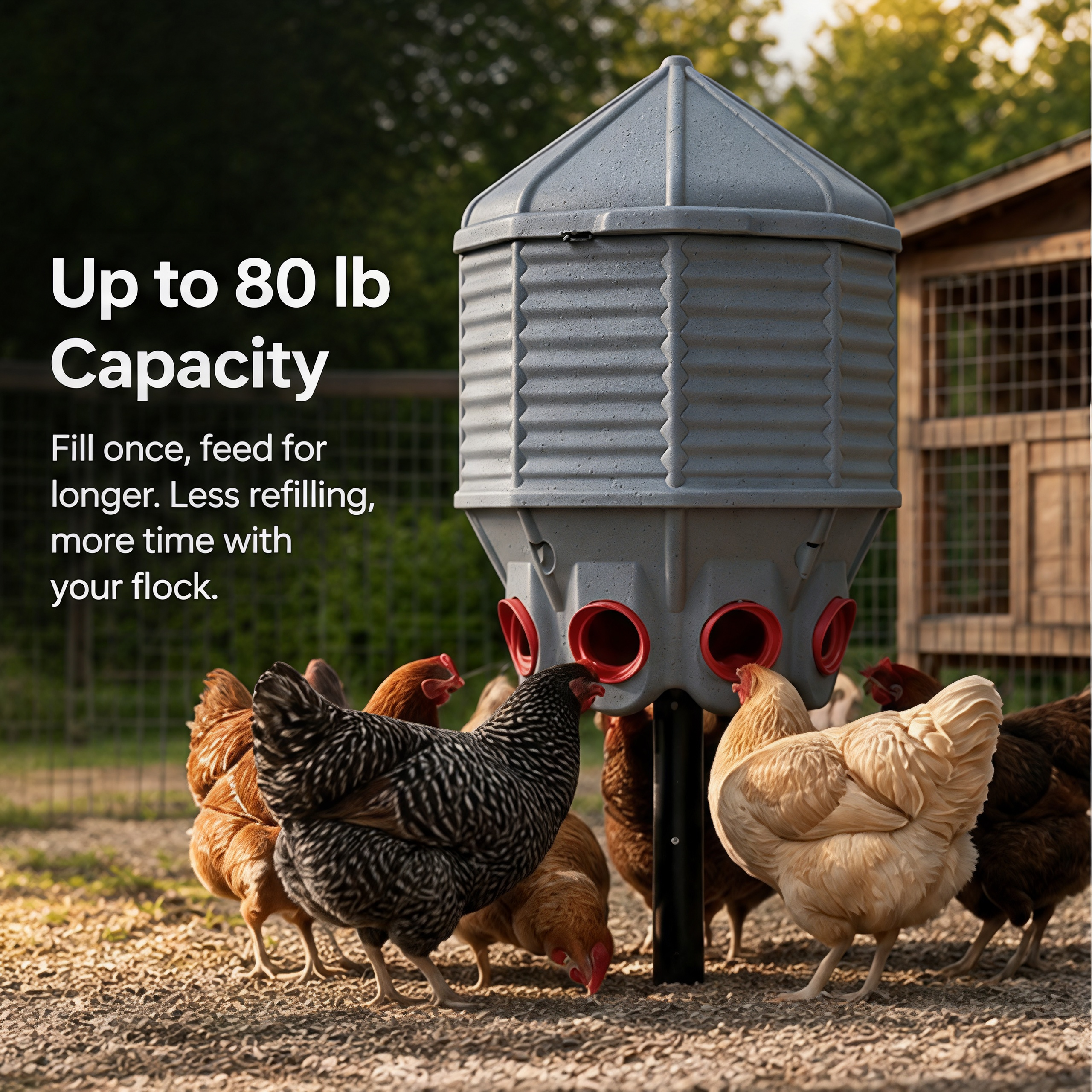 80 lb Feed Silo – Gravity-Fed, Rodent-Resistant Mount Options, Rust-Proof HDPE