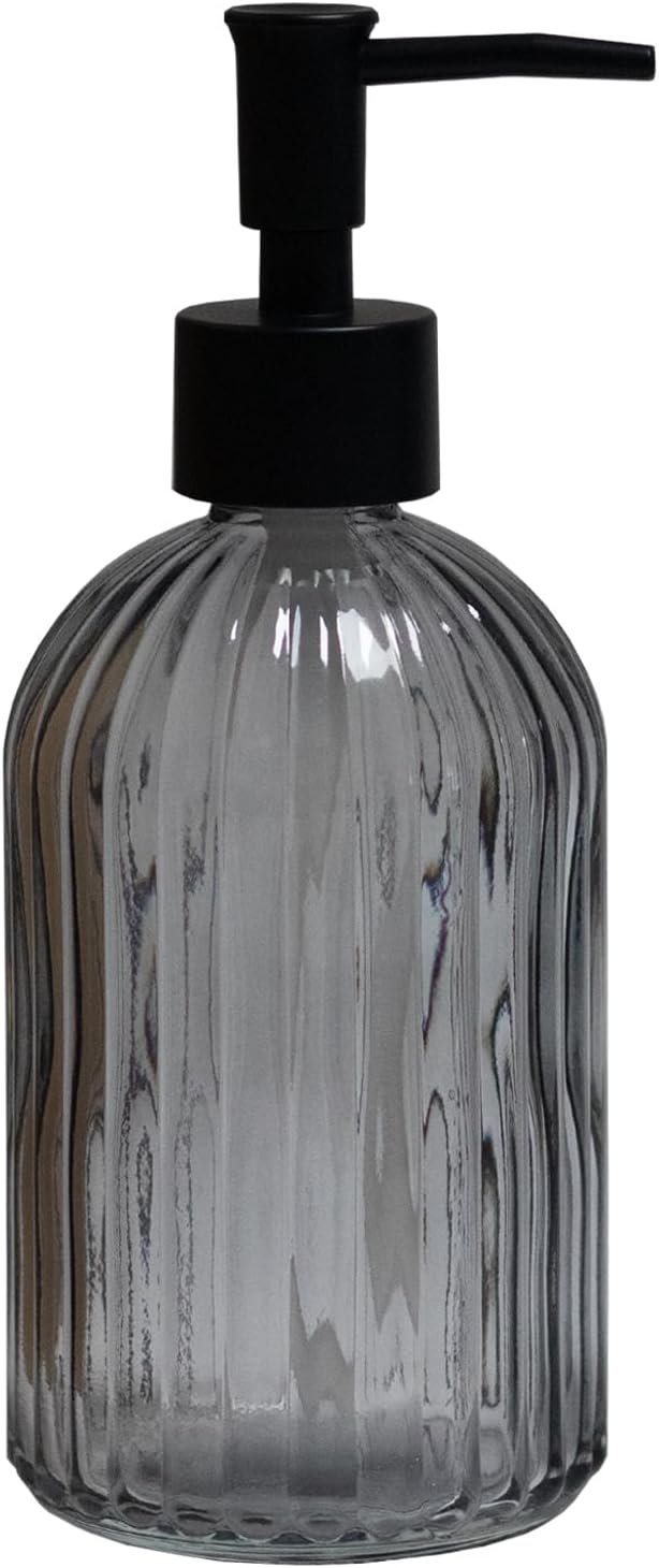 Grey Glass Soap Dispenser with Black Plastic Pump