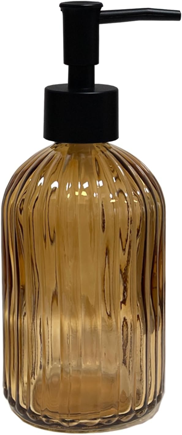 Grey Glass Soap Dispenser with Black Plastic Pump