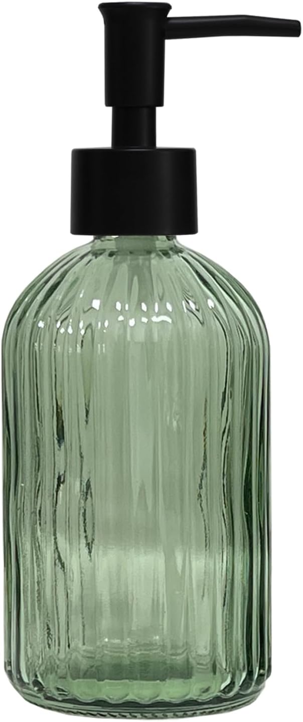Grey Glass Soap Dispenser with Black Plastic Pump