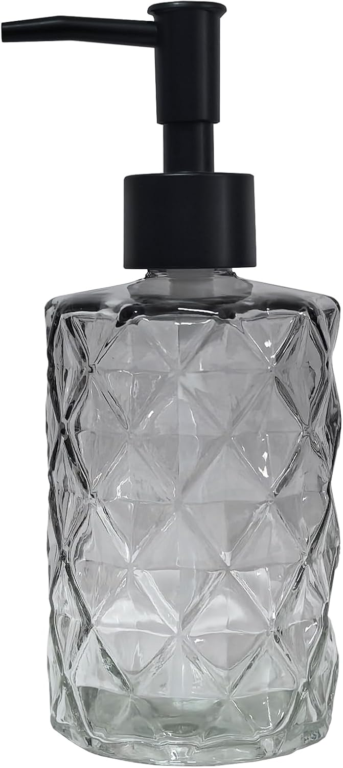 Grey Glass Soap Dispenser with Black Plastic Pump