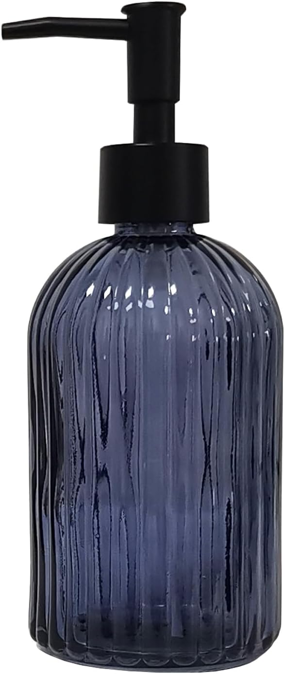 Grey Glass Soap Dispenser with Black Plastic Pump