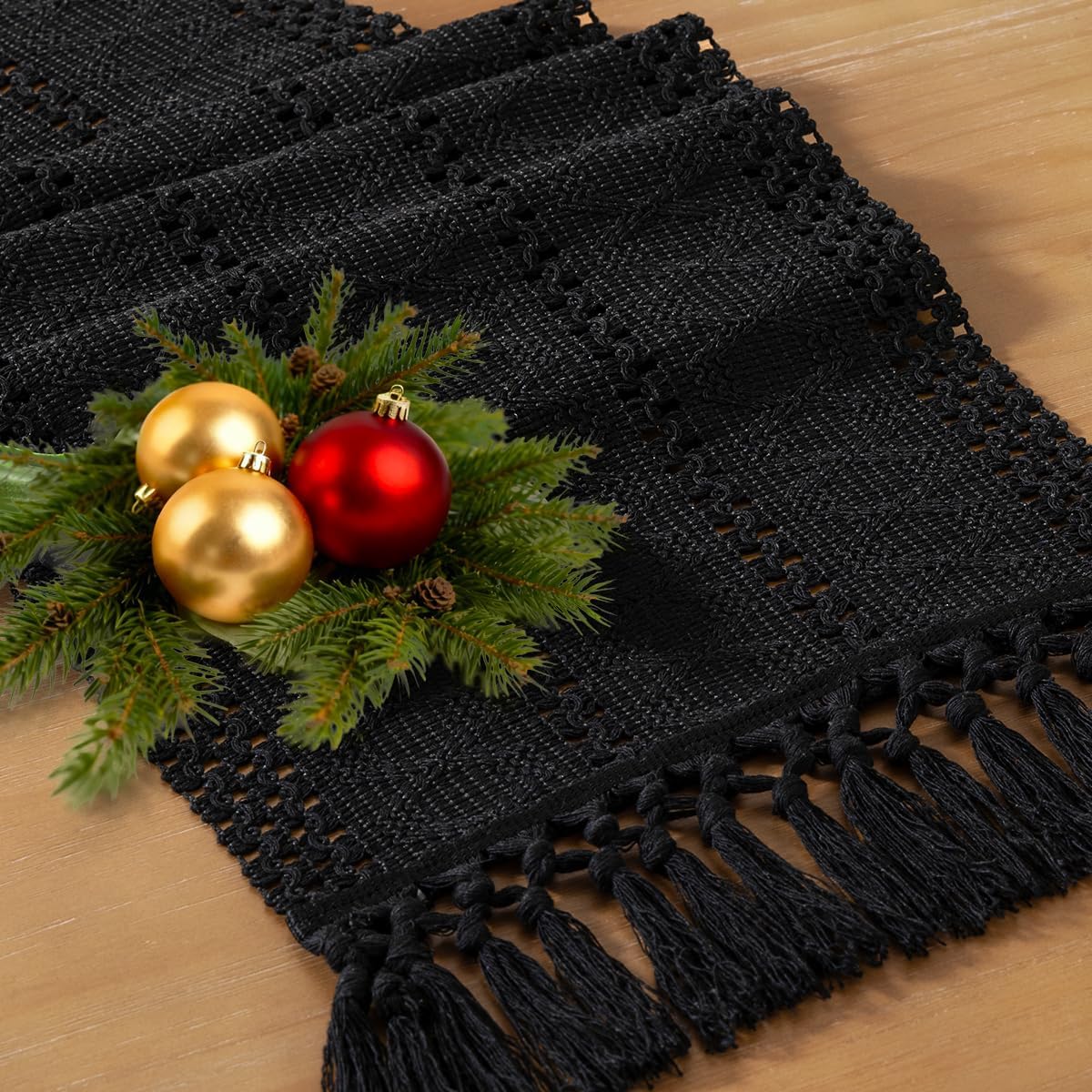 Socomi Boho Table Runner Rustic for Dining Room Kitchen Decor Small Macrame Woven Cotton Linen Coffee Table Runner for Dresser Scarf Home Decor 12 x 48 Inch