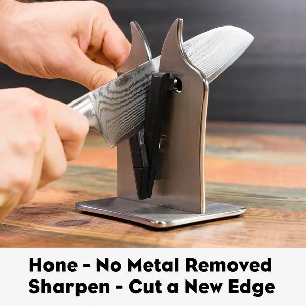 Knife Sharpener – Patented Spring-Loaded Bars, Auto-Adjusts 11°-21°, Works on All Knives