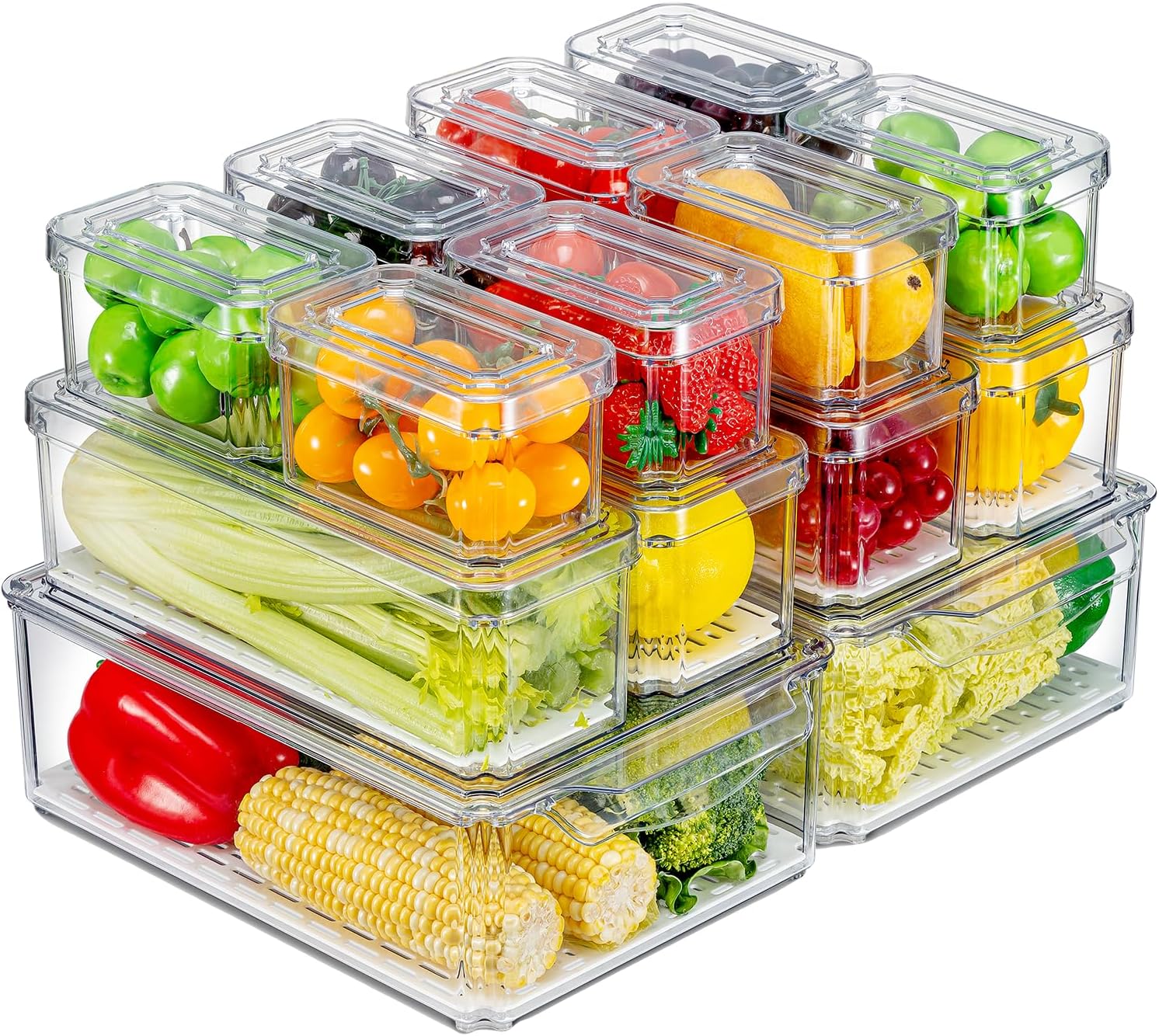 Stackable Refrigerator Organizer Bins with Lids