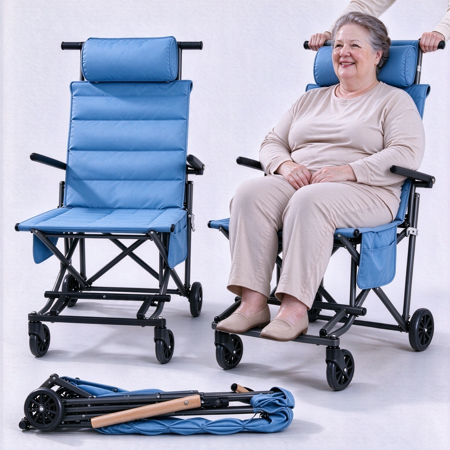 Foldable Chair Cart – Portable Seating & Push Cart for Travel, Shopping, Camping & Recovery, 3 Sizes
