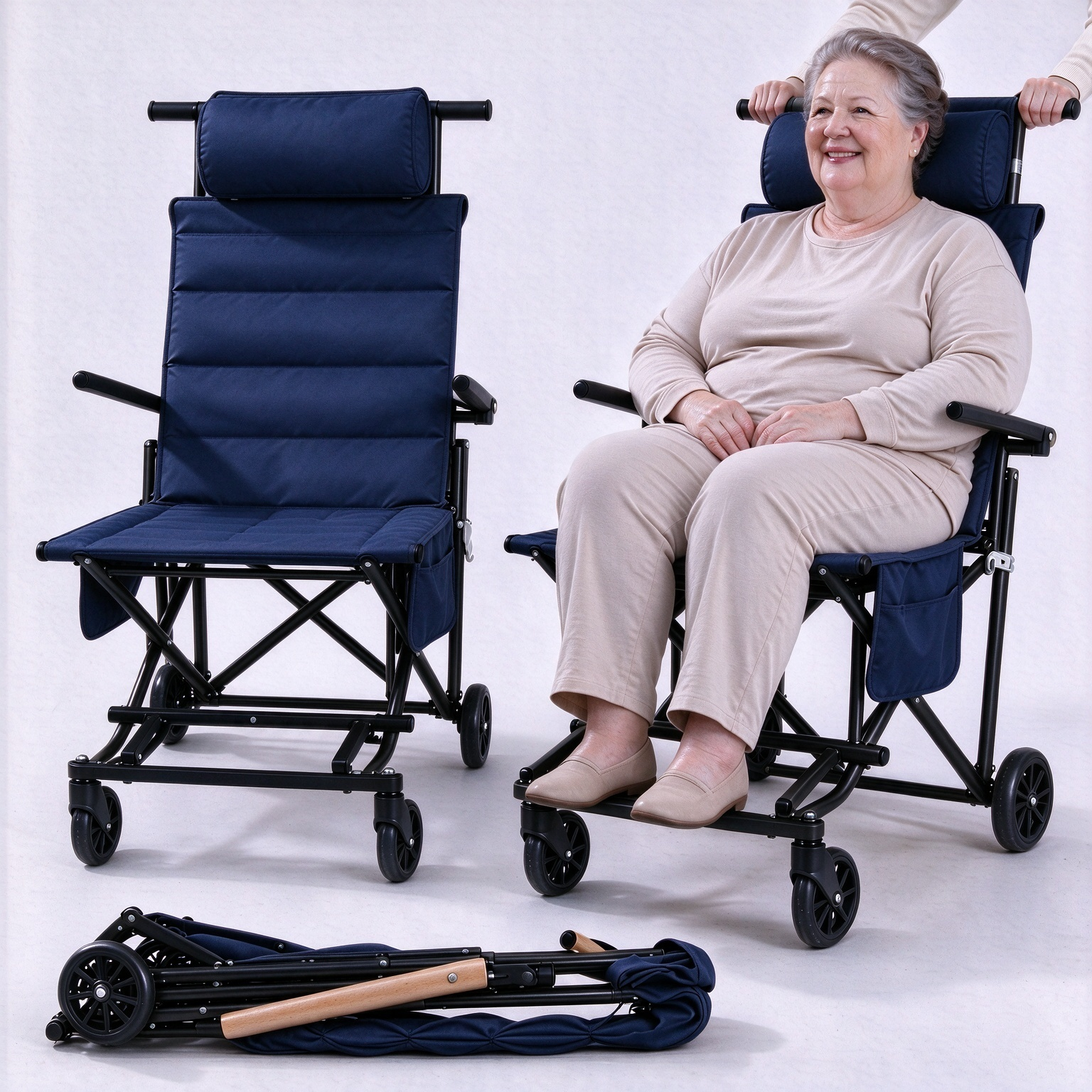 Foldable Chair Cart – Portable Seating & Push Cart for Travel, Shopping, Camping & Recovery, 3 Sizes