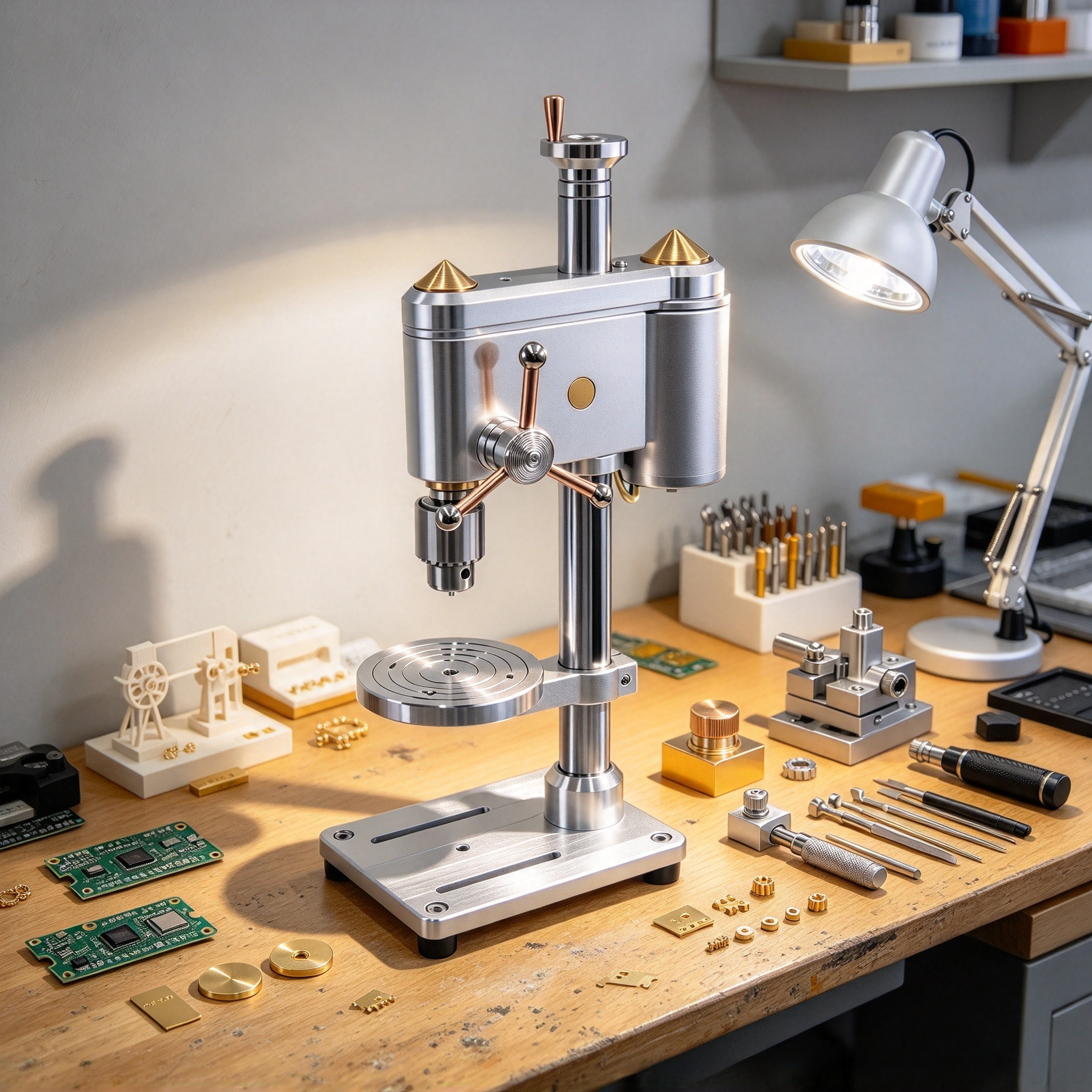 Precision Mini Drill Press with Lifting Column — 200–5000 RPM Brushless, 360° Worktable