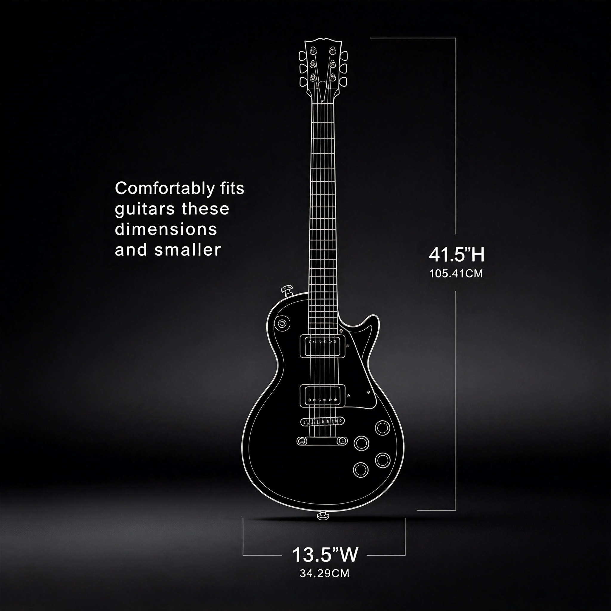 Guitar size diagram showing 41.5 inch fit and smaller