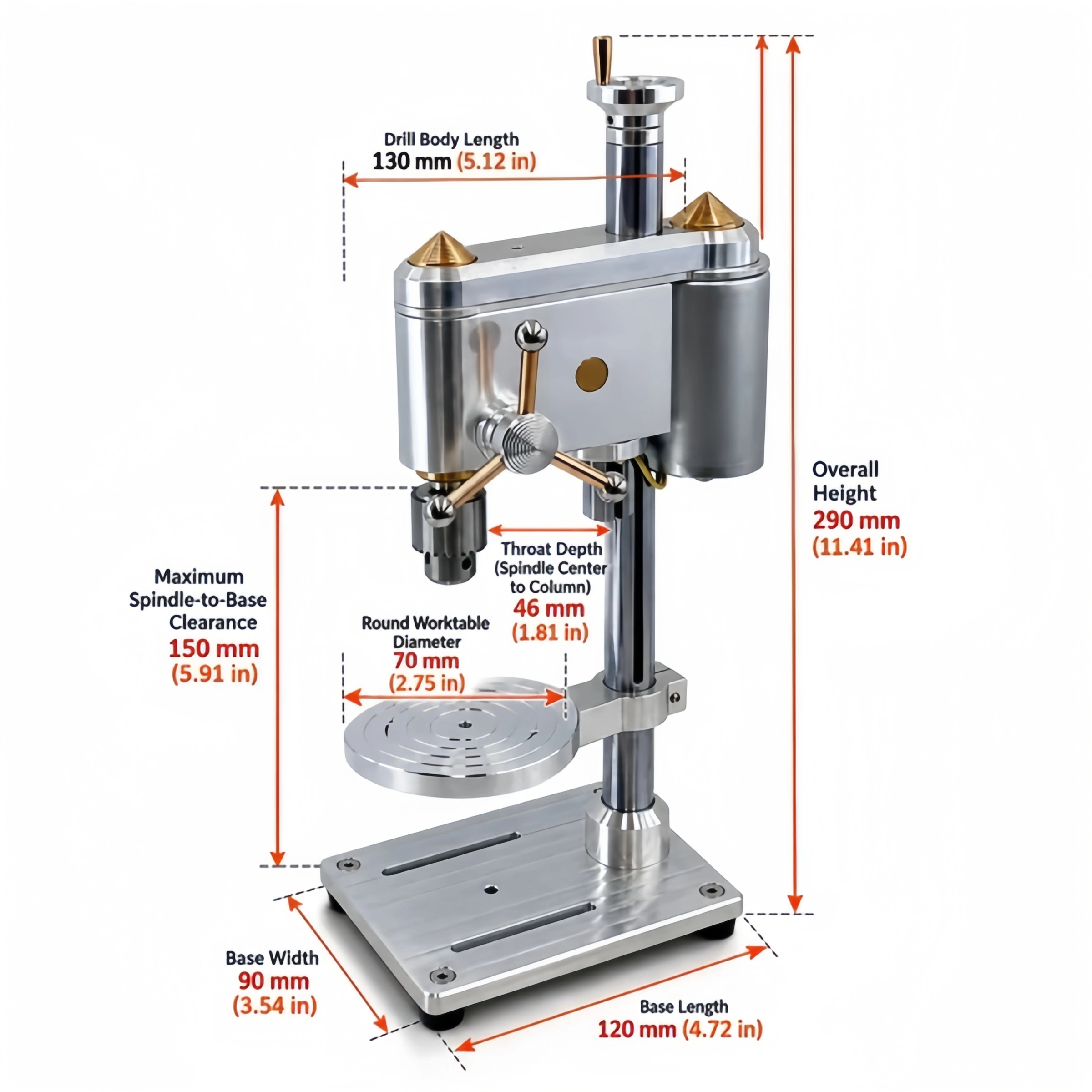 Precision Mini Drill Press with Lifting Column — 200–5000 RPM Brushless, 360° Worktable