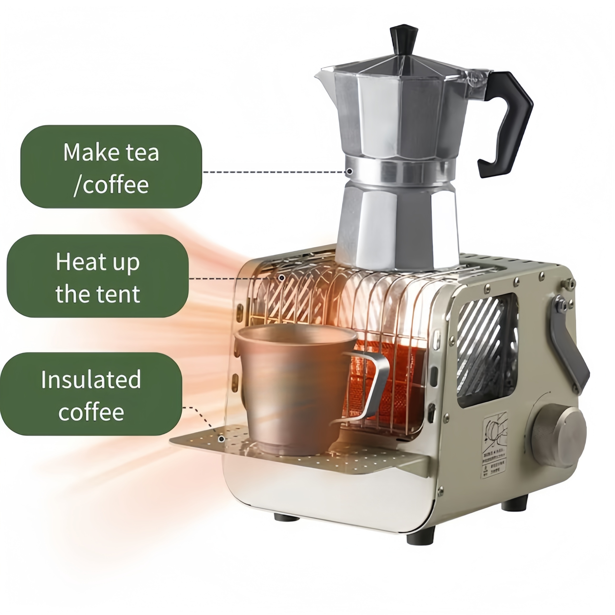 Portable 3-in-1 Camping Heater & Stove-Compact Outdoor Warmth and Cooking Companion