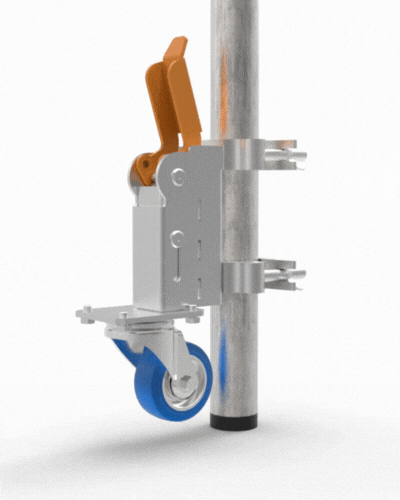 Lifting wheel with swivel castor and orange brake lever