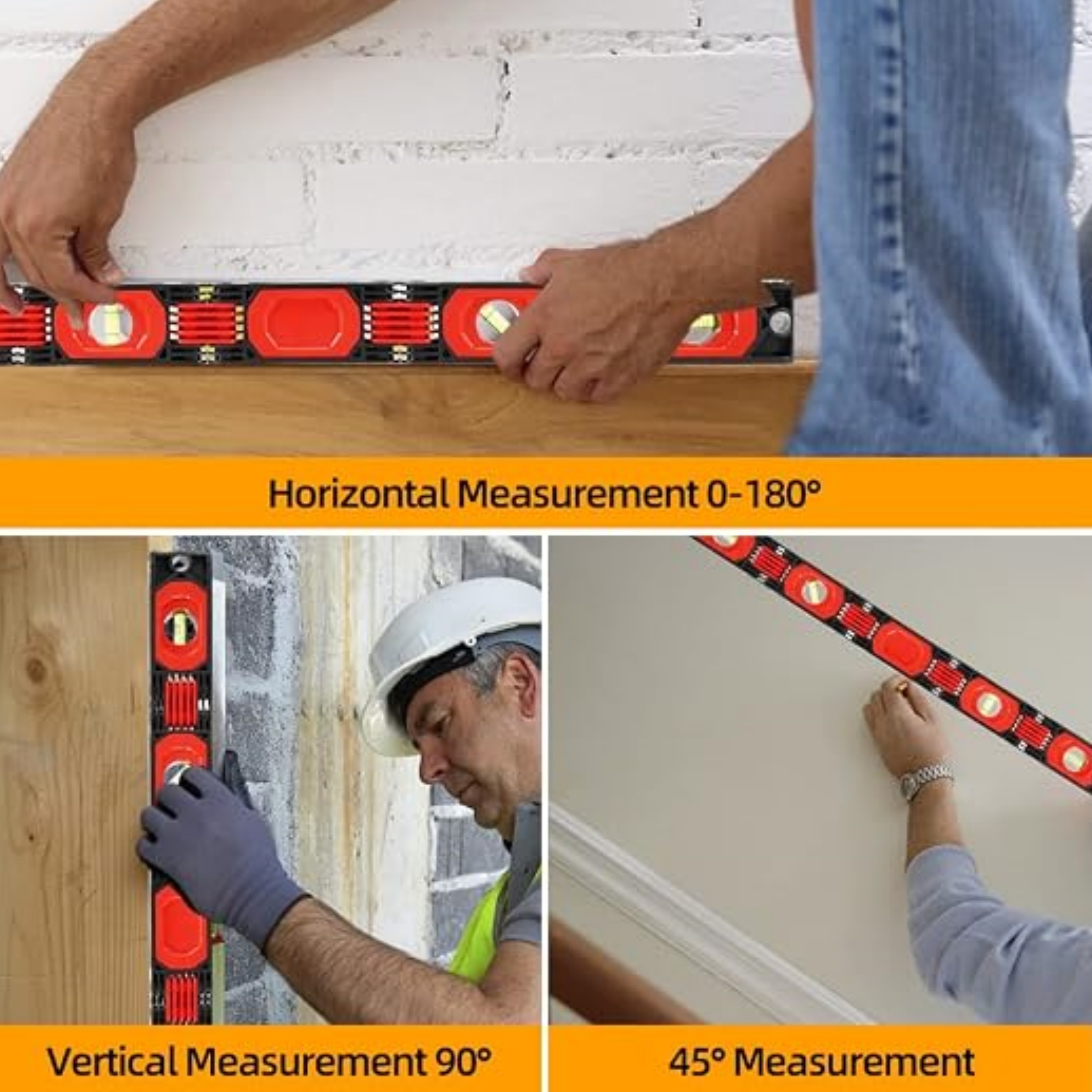 Foldable multi-angle magnetic level – 28 inches, 4 bubble levels, strong magnetic attachment