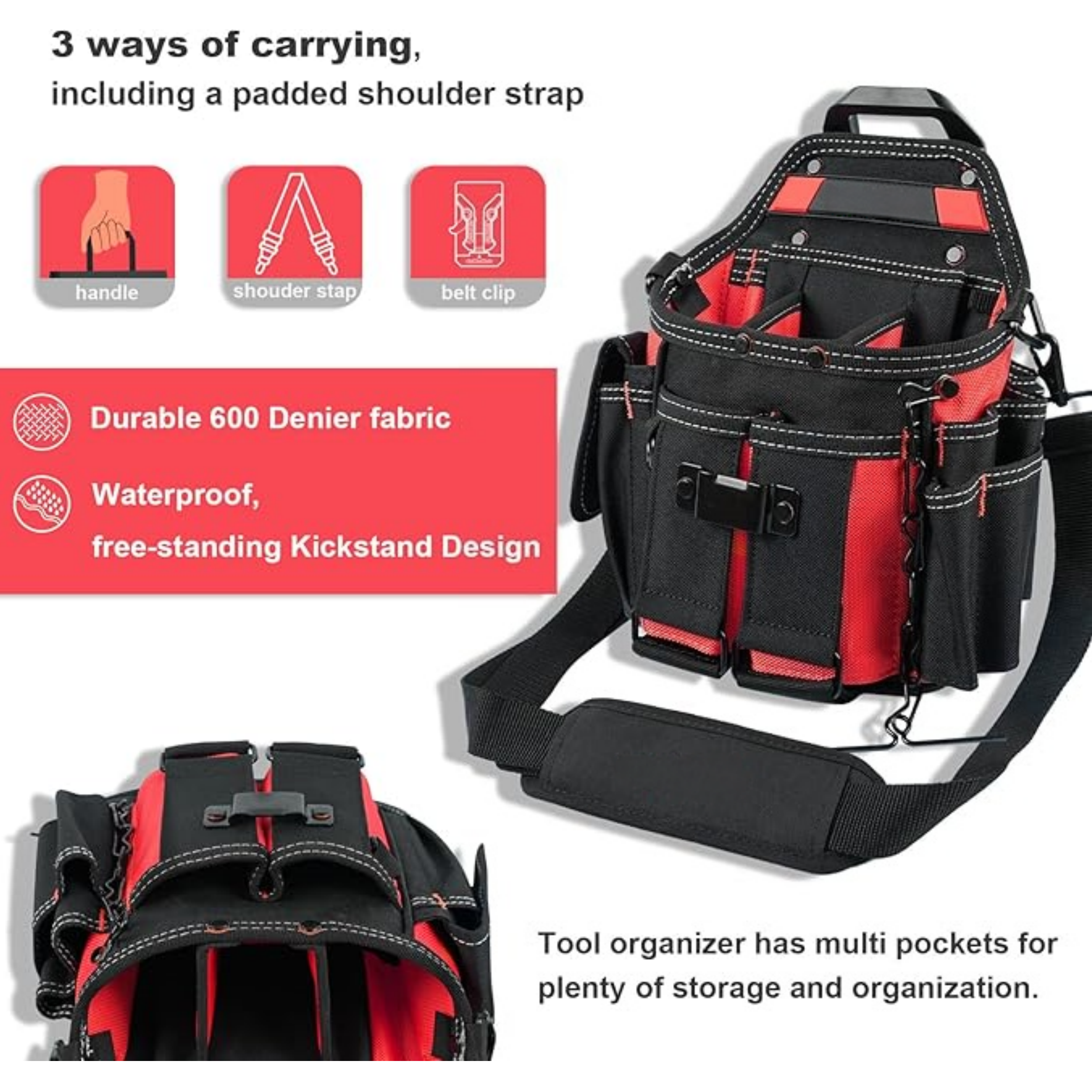 Professional Electrician Tool Pouch – 18 Pockets, Quick-Release Belt Clip, Shoulder Strap
