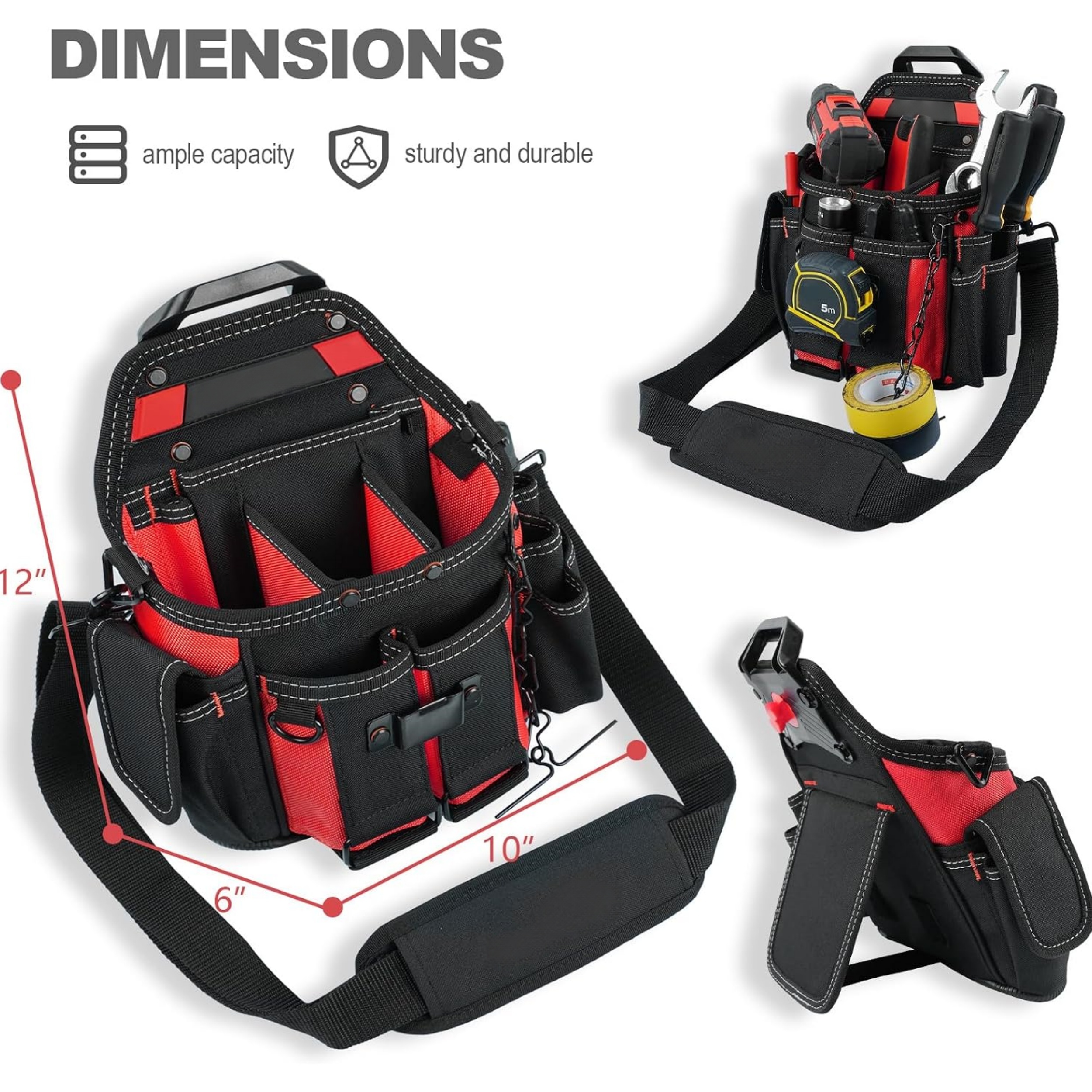 Professional Electrician Tool Pouch – 18 Pockets, Quick-Release Belt Clip, Shoulder Strap