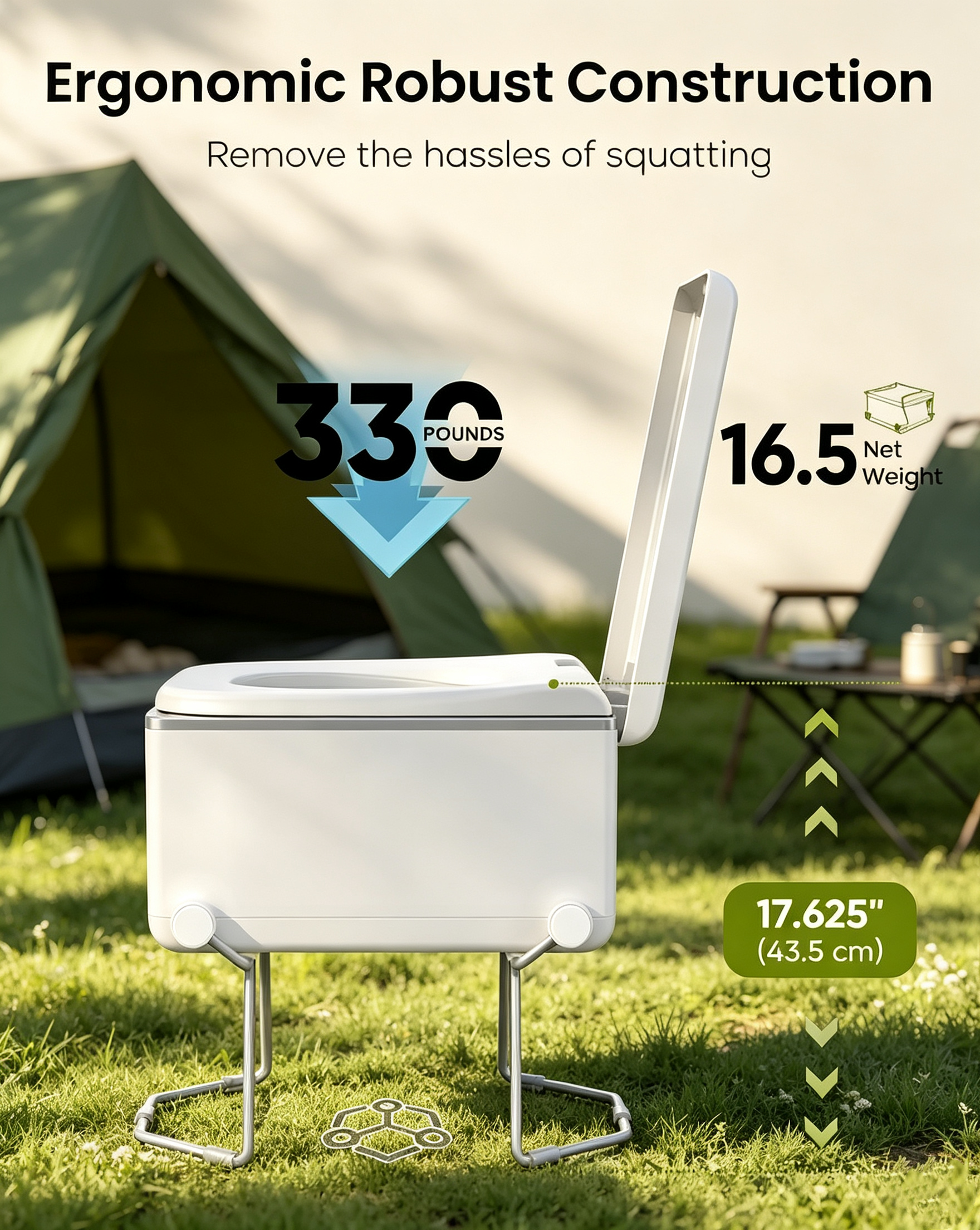 Portable Toilet – One‑Click Flush, No Odor, 330lbs