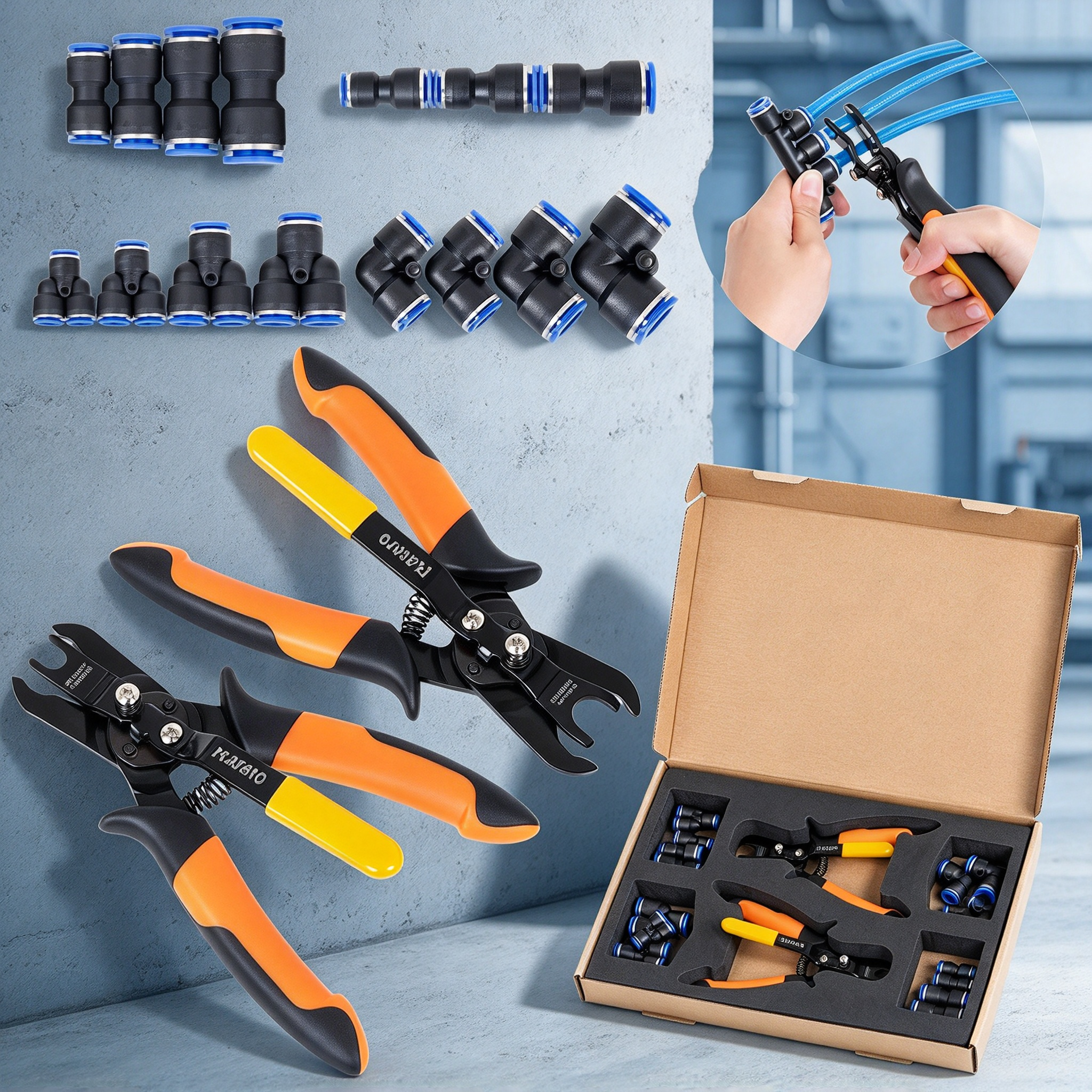Push to Connect Fitting Disconnect Tool Kit – 15 Pcs, 1/4″ to 1/2″, Quick Release Pliers