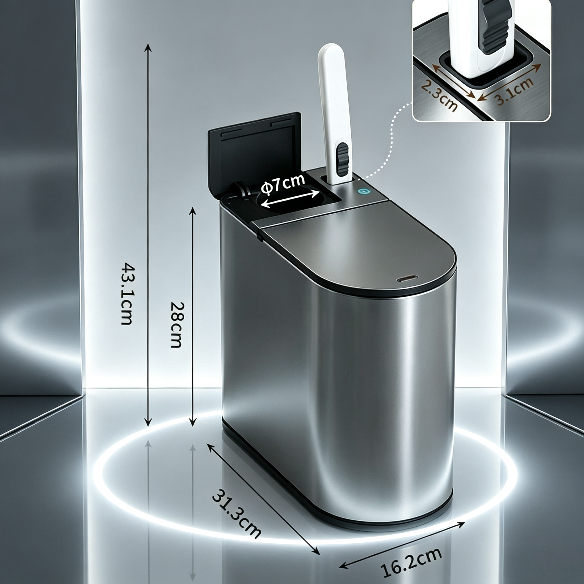 Touchless Bathroom Bin – Motion Sensor, Built‑In Toilet Brush, Odor Control