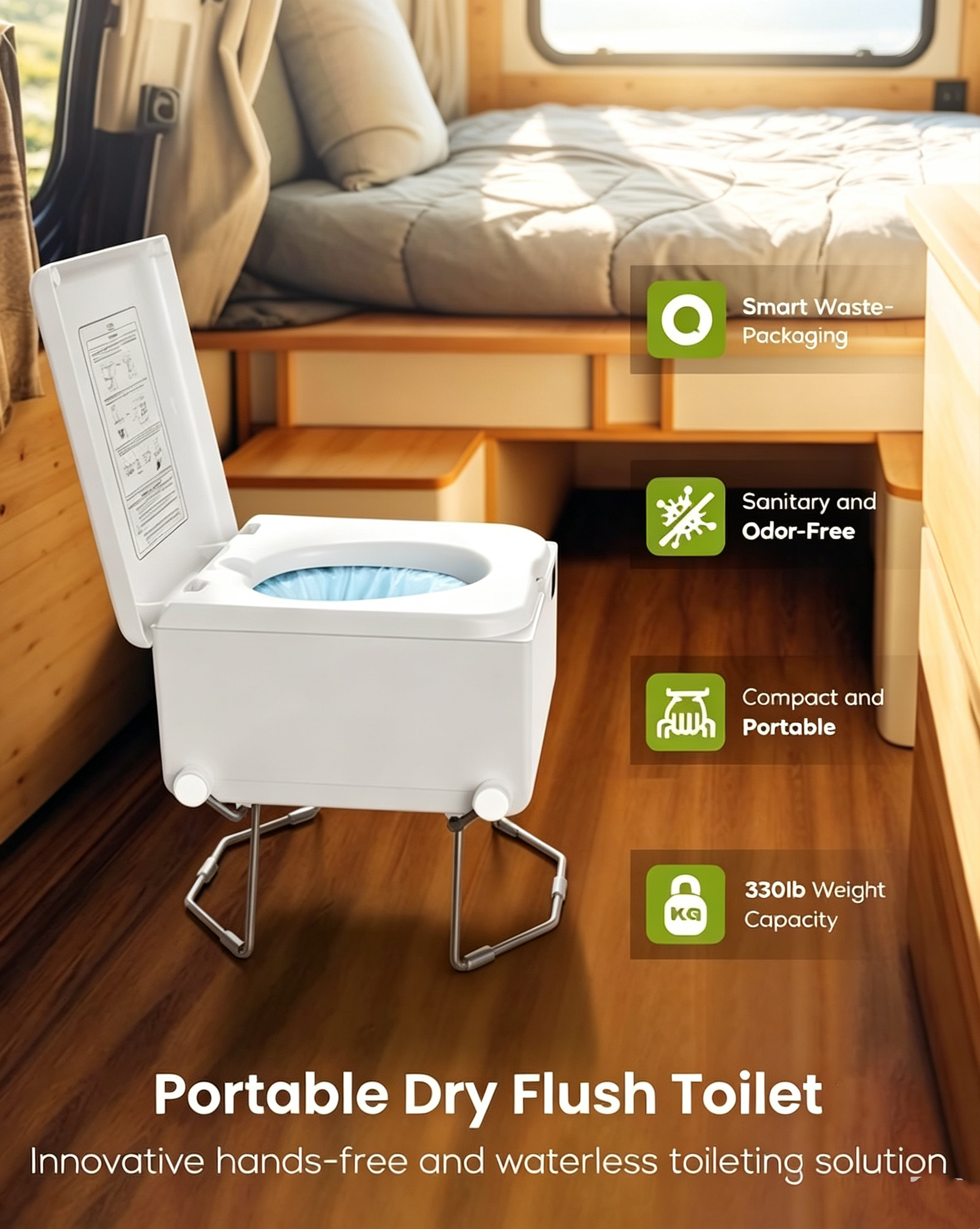Portable Toilet – One‑Click Flush, No Odor, 330lbs