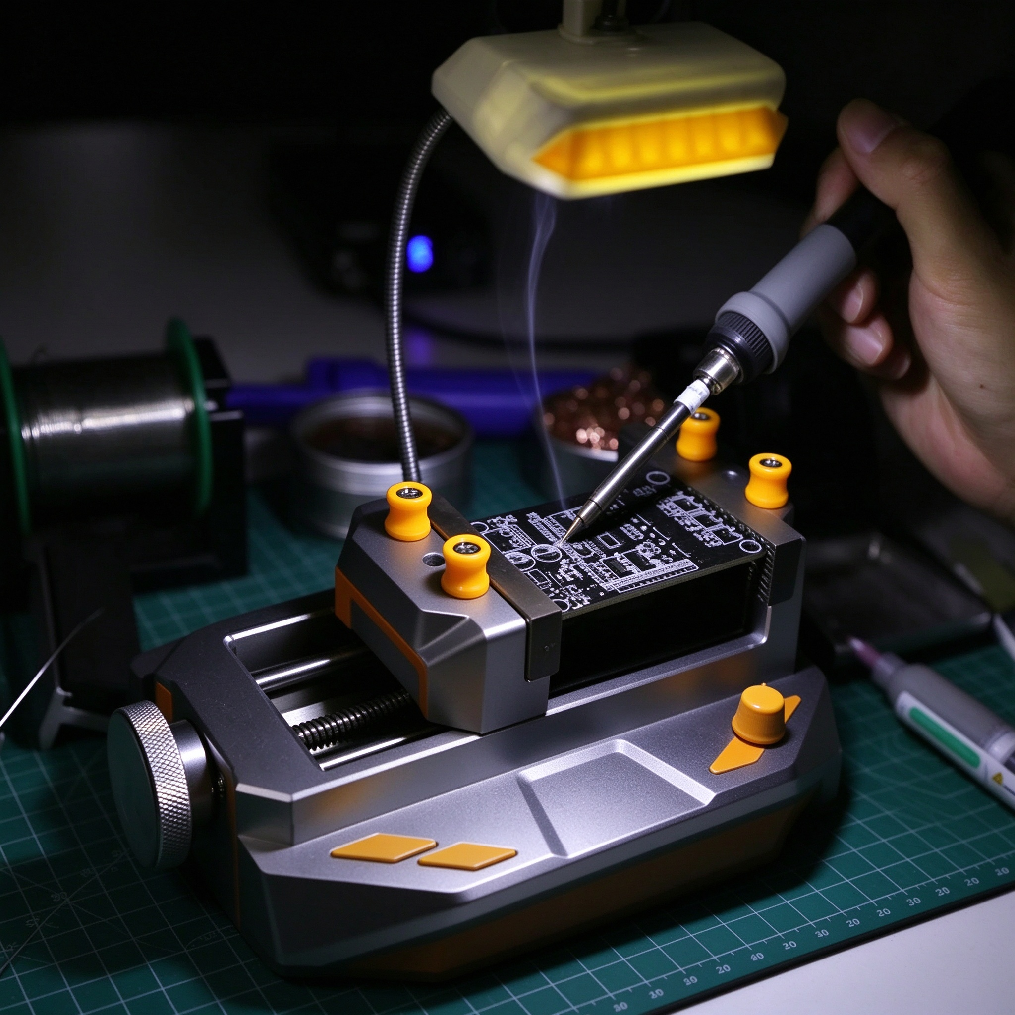 Smart Electric Bench Vise with Torque Sensing & Auto-Stop – 125 mm Stroke, OLED Display, Manual & Automatic Clamping, Magnifier & Fan Included