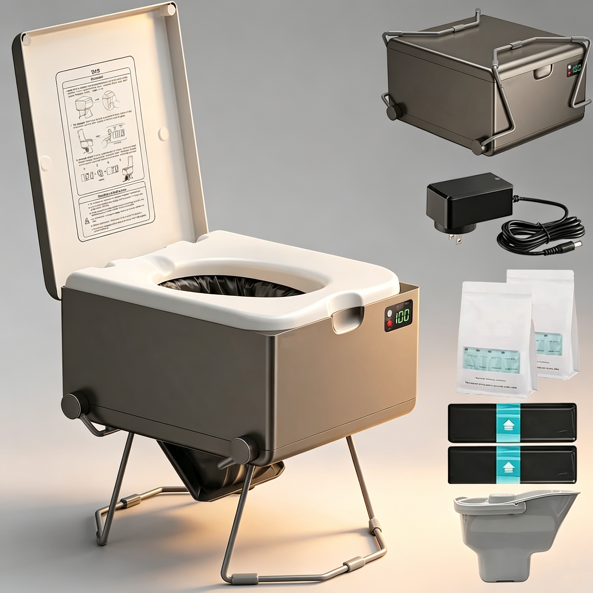 Portable Toilet – One‑Click Flush, No Odor, 330lbs