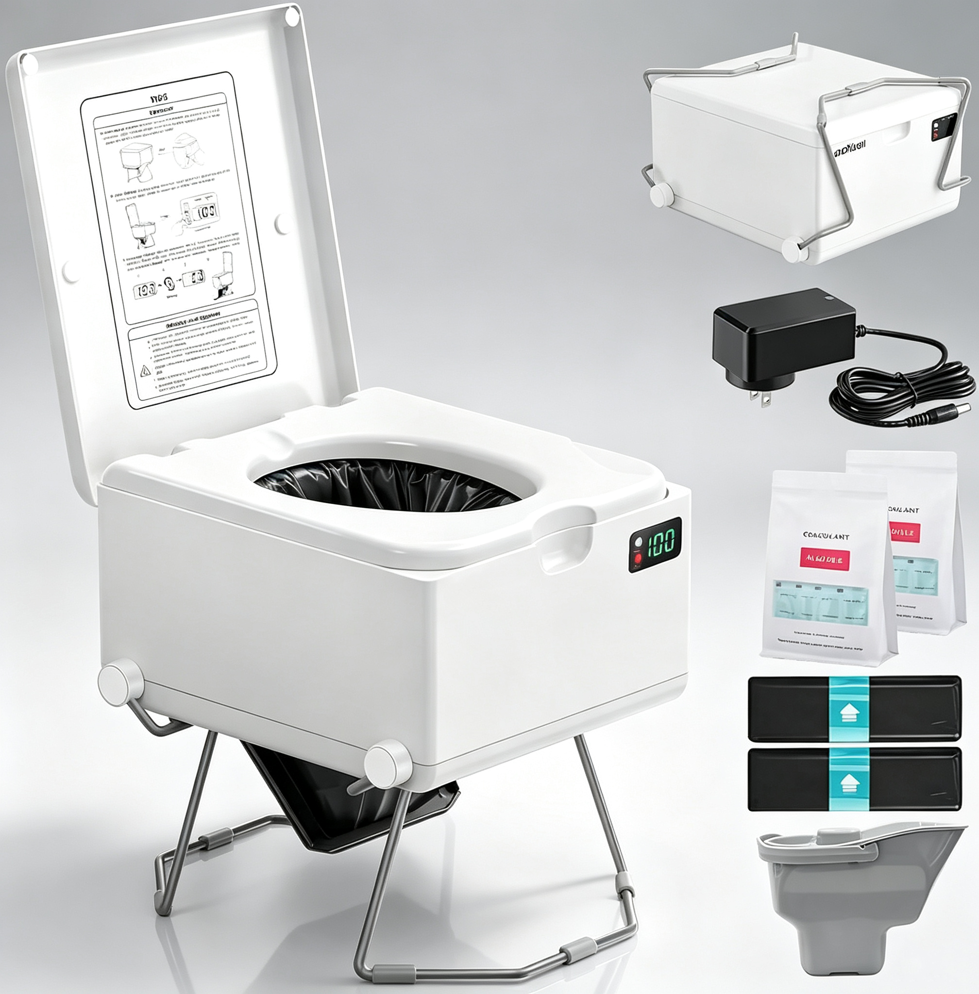 Portable Toilet – One‑Click Flush, No Odor, 330lbs