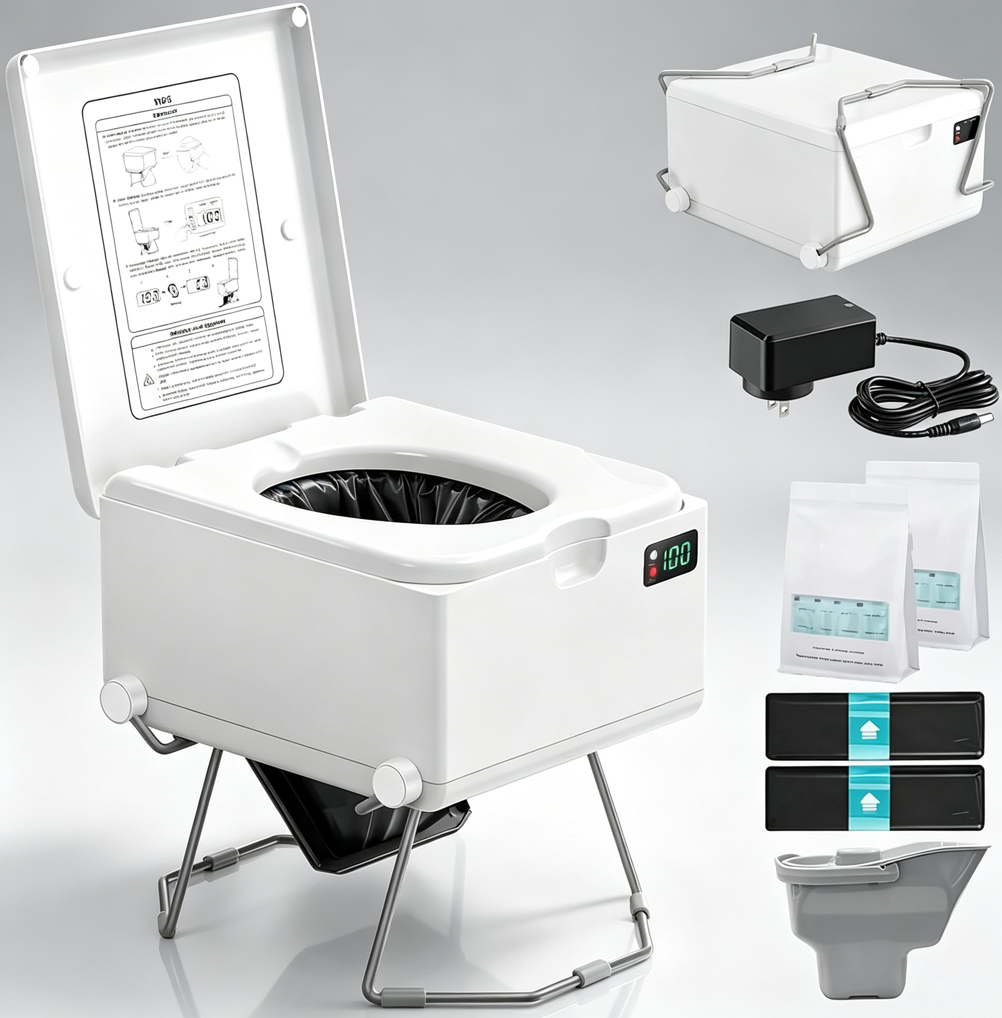 Portable Toilet – One‑Click Flush, No Odor, 330lbs