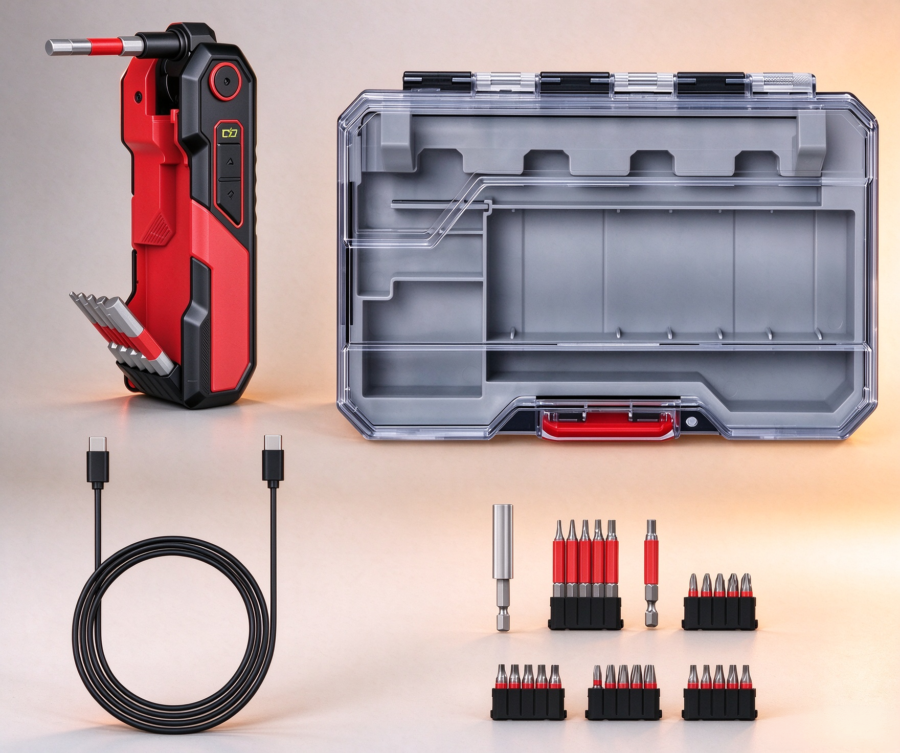4V Rechargeable Folding Hex Key with 11-Piece Bit Set – USB-C Powered Multi-Angle Screwdriver