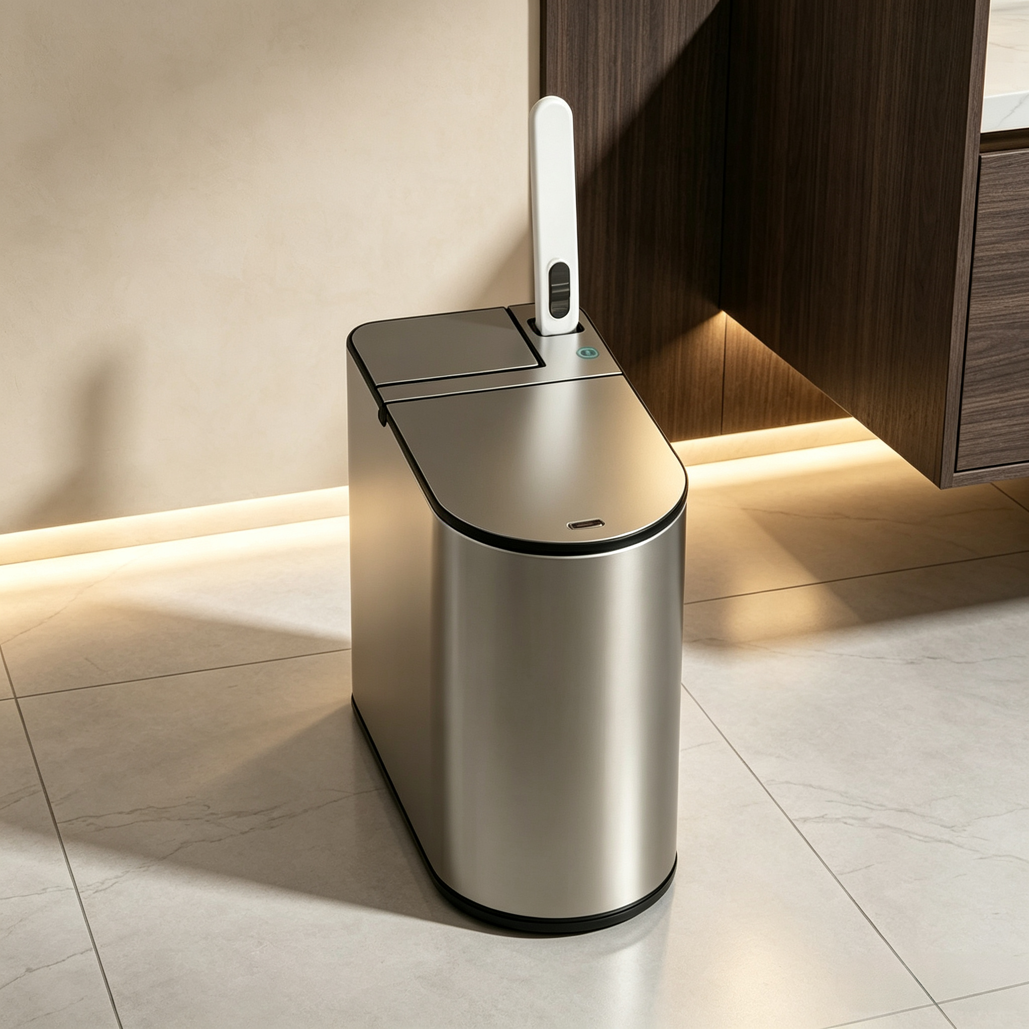 Smart Touchless Bathroom Bin with Built-In Toilet Brush
