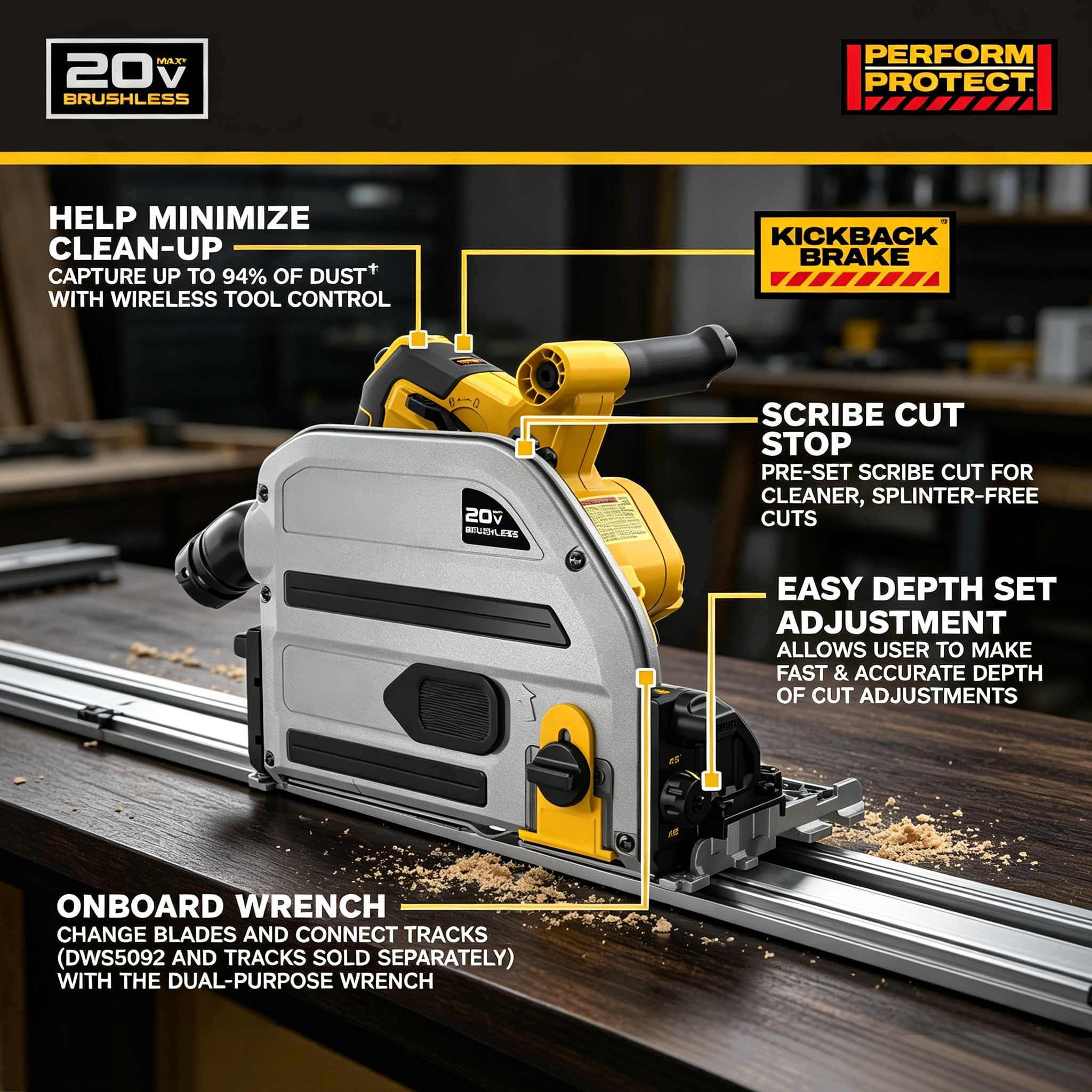 Cordless 6-1/2 Inch Brushless Plunge Track Saw