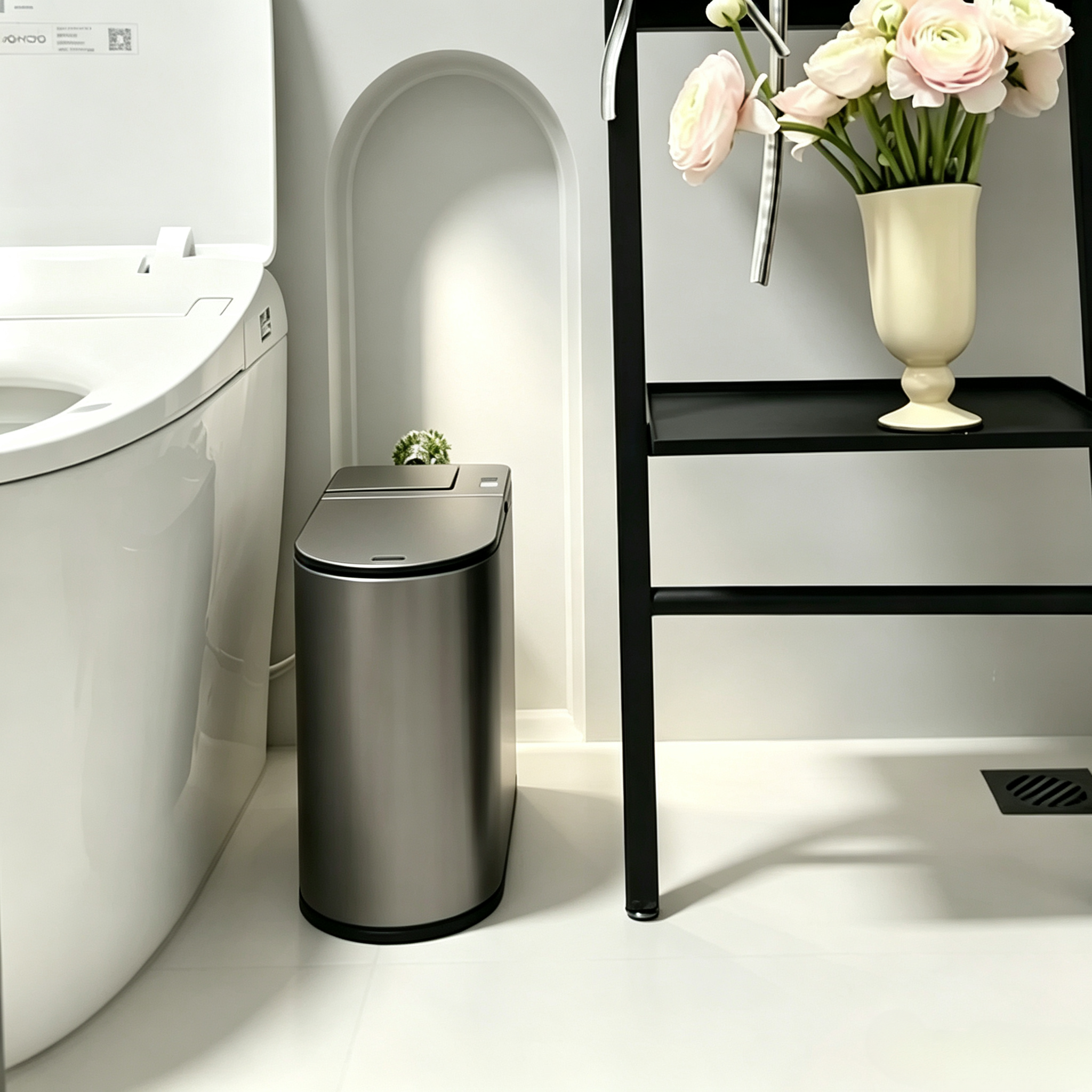 Smart Touchless Bathroom Bin with Built-In Toilet Brush