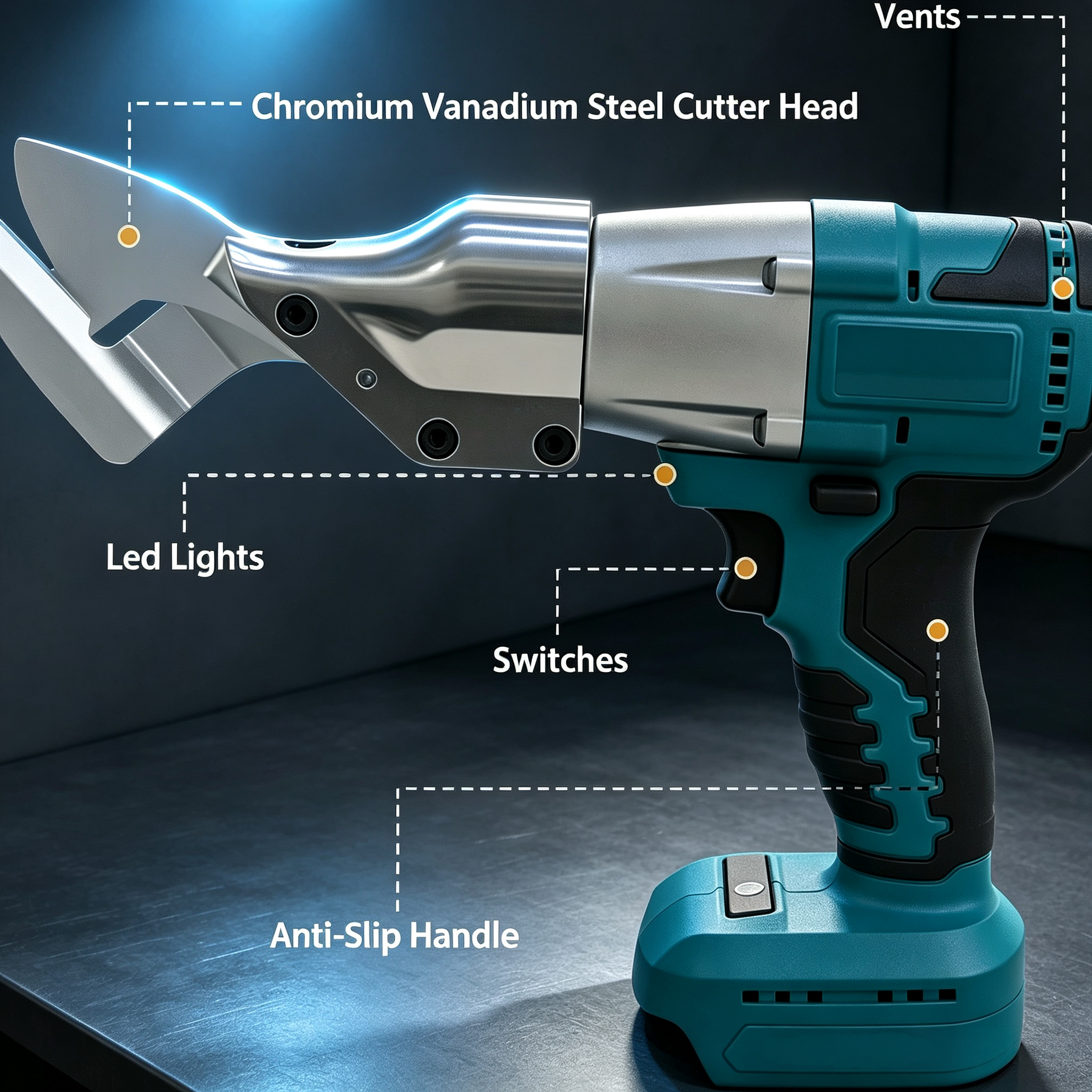 Cordless Electric Metal Shear with 360° Rotating Head