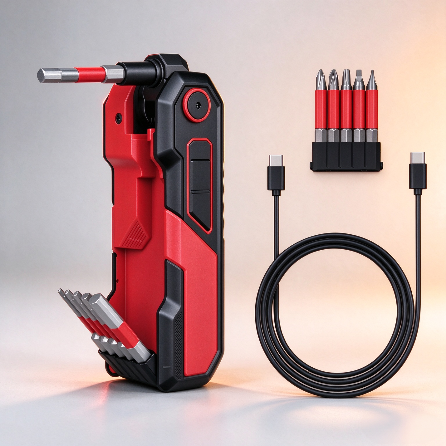 4V Rechargeable Folding Hex Key with 11-Piece Bit Set – USB-C Powered Multi-Angle Screwdriver