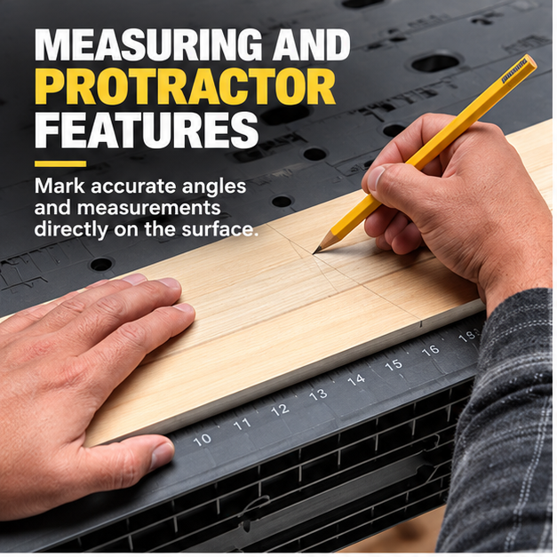 Measuring and angle markings on the work surface
