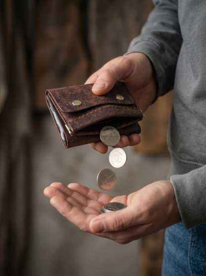 Compact Leather Trifold Wallet – Handmade Green Card, Cash & Coin Holder