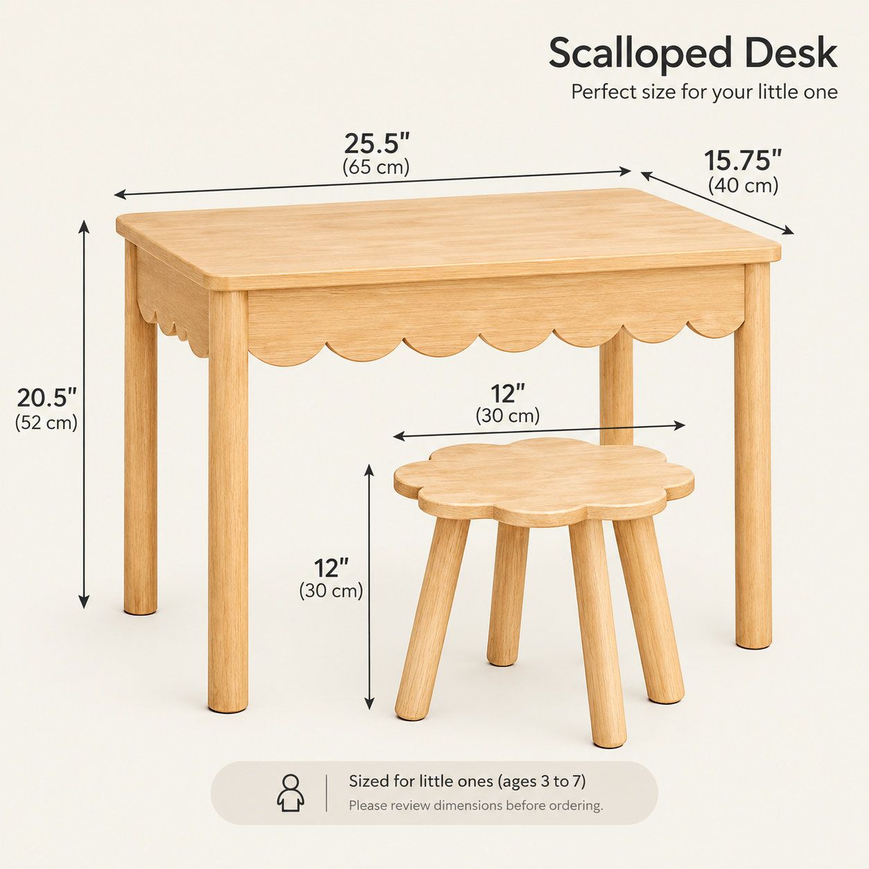 Scalloped Kids Table with Hidden Storage & Matching Stool – Multi-Functional Wooden Activity Table