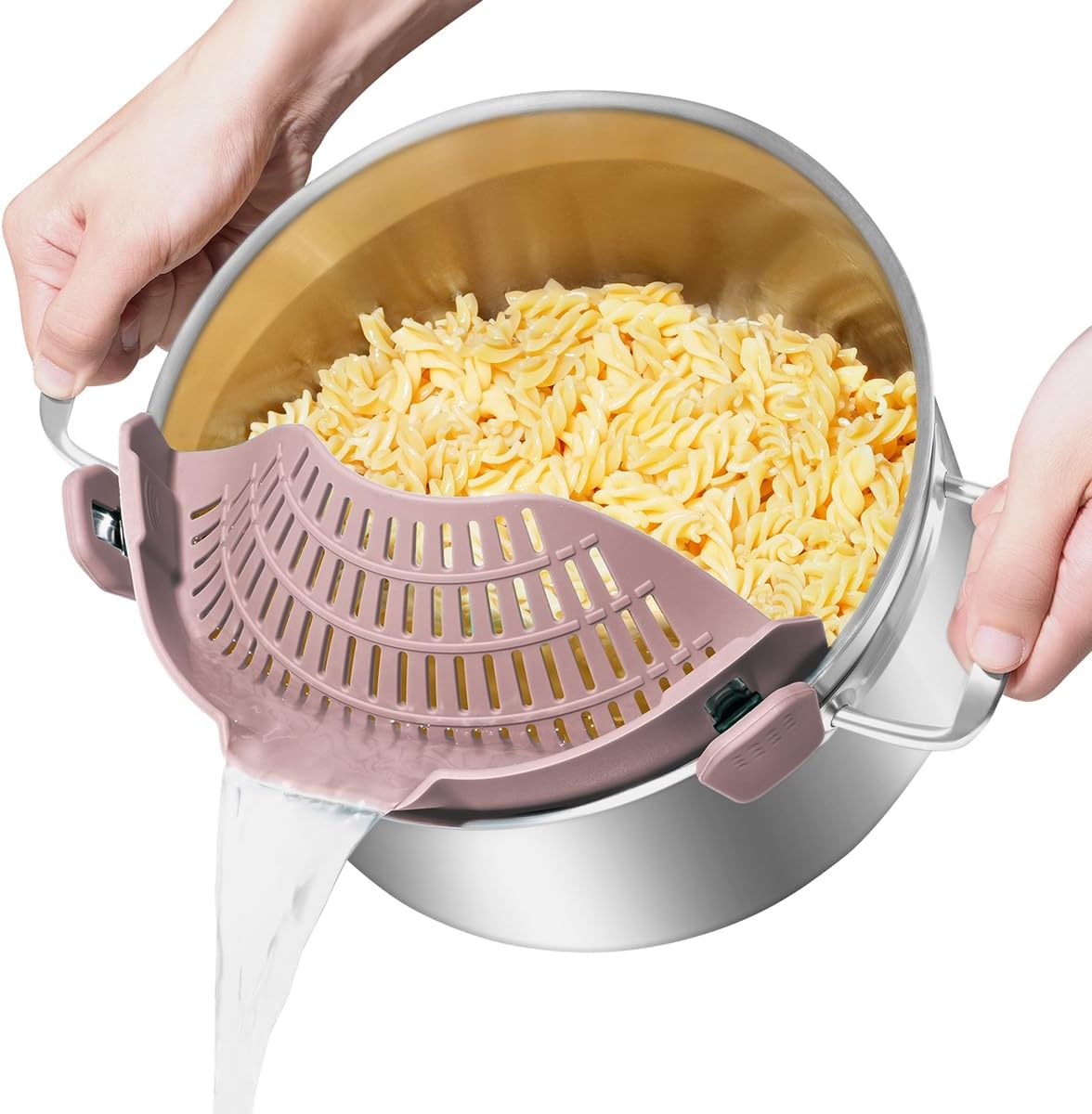 Silicone Clip On Strainer for Pots and Pans, Food Colander for Pasta Meat Vegetables Fruit