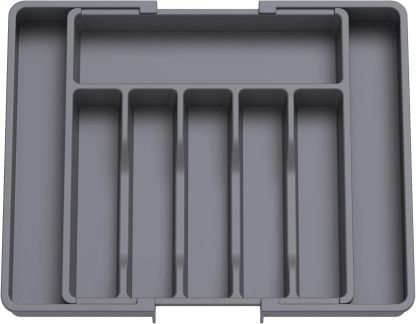 Expandable Silverware Organizer, Plastic Utensil Tray for Kitchen Drawer, BPA Free Flatware Cutlery Holder, Space-Saving Storage for Spoons Forks Knives, 8.5-14 x 12 x 1.5 inch, Black