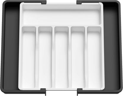 Expandable Silverware Organizer, Plastic Utensil Tray for Kitchen Drawer, BPA Free Flatware Cutlery Holder, Space-Saving Storage for Spoons Forks Knives, 8.5-14 x 12 x 1.5 inch, Black