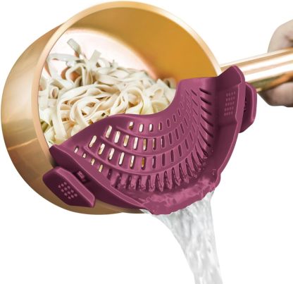 Silicone Clip On Strainer for Pots and Pans, Food Colander for Pasta Meat Vegetables Fruit