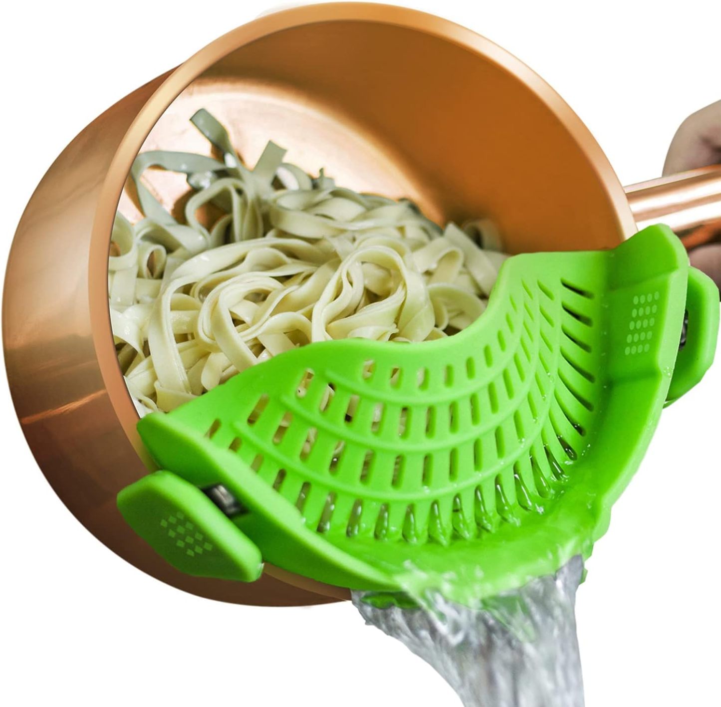 Silicone Clip On Strainer for Pots and Pans, Food Colander for Pasta Meat Vegetables Fruit