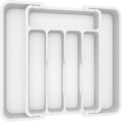Expandable Silverware Organizer, Plastic Utensil Tray for Kitchen Drawer, BPA Free Flatware Cutlery Holder, Space-Saving Storage for Spoons Forks Knives, 8.5-14 x 12 x 1.5 inch, Black