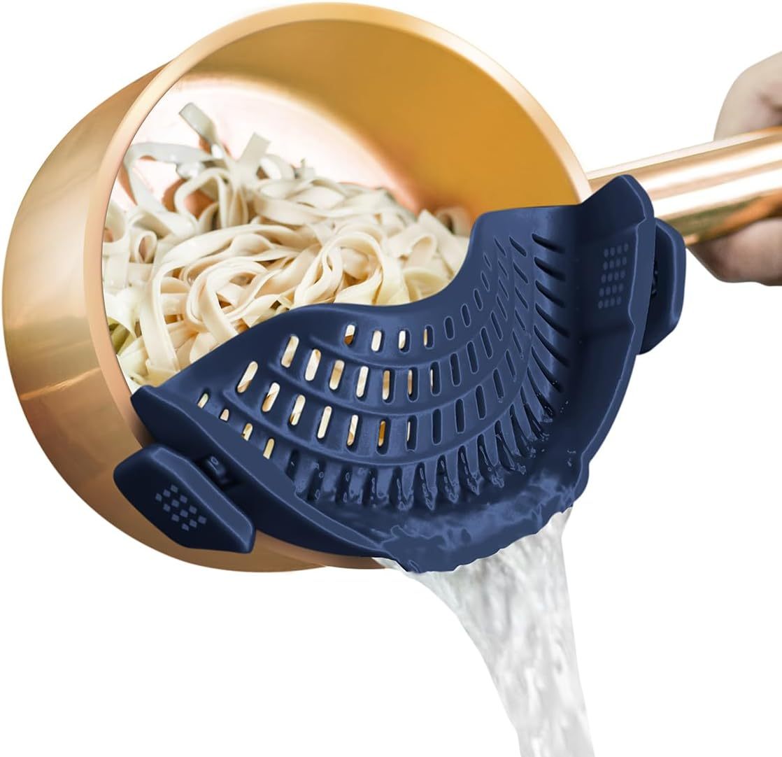Silicone Clip On Strainer for Pots and Pans, Food Colander for Pasta Meat Vegetables Fruit