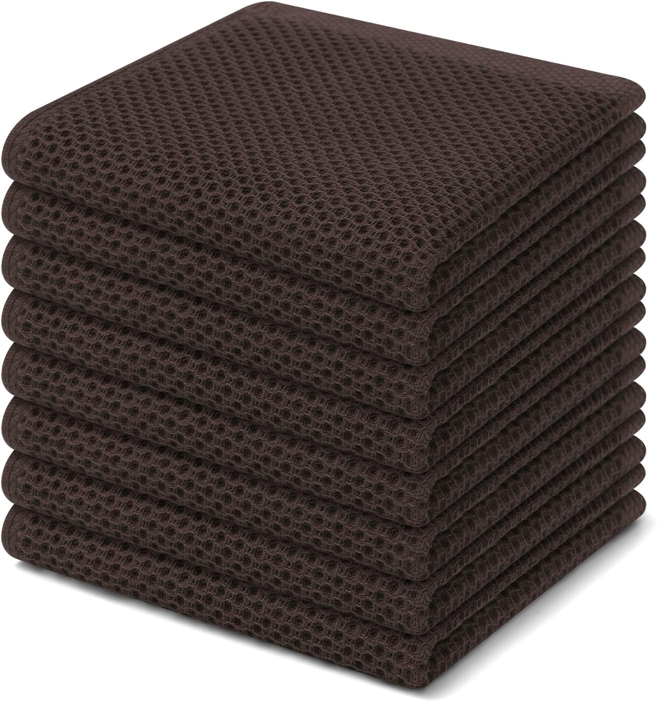 100% Cotton Waffle Weave Kitchen Dish Cloths, Ultra Soft Absorbent Quick Drying Dish Towels, 12 x 12 Inches, 6-Pack, Dark Grey