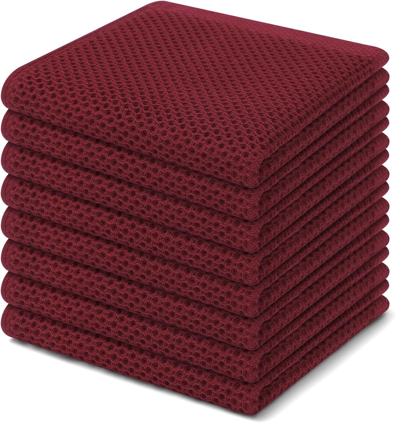 100% Cotton Waffle Weave Kitchen Dish Cloths, Ultra Soft Absorbent Quick Drying Dish Towels, 12 x 12 Inches, 6-Pack, Dark Grey