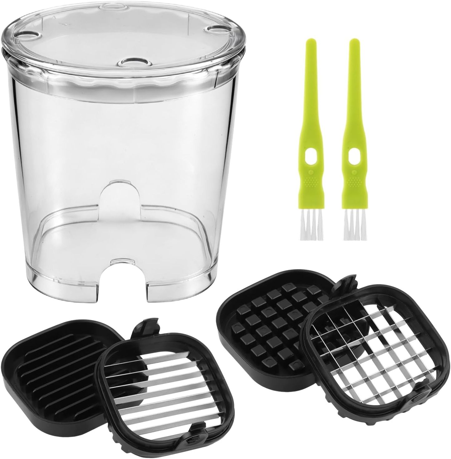 2-in-1 Fruit Slicer & Dicer, Detachable Strawberry Cutter with Lid, Fruit Cup Slicers with Push Plate, Kitchen Gadget for Egg, Bananas, Cucumbers, Mushrooms, Vegetable Cutter, 2 Blades