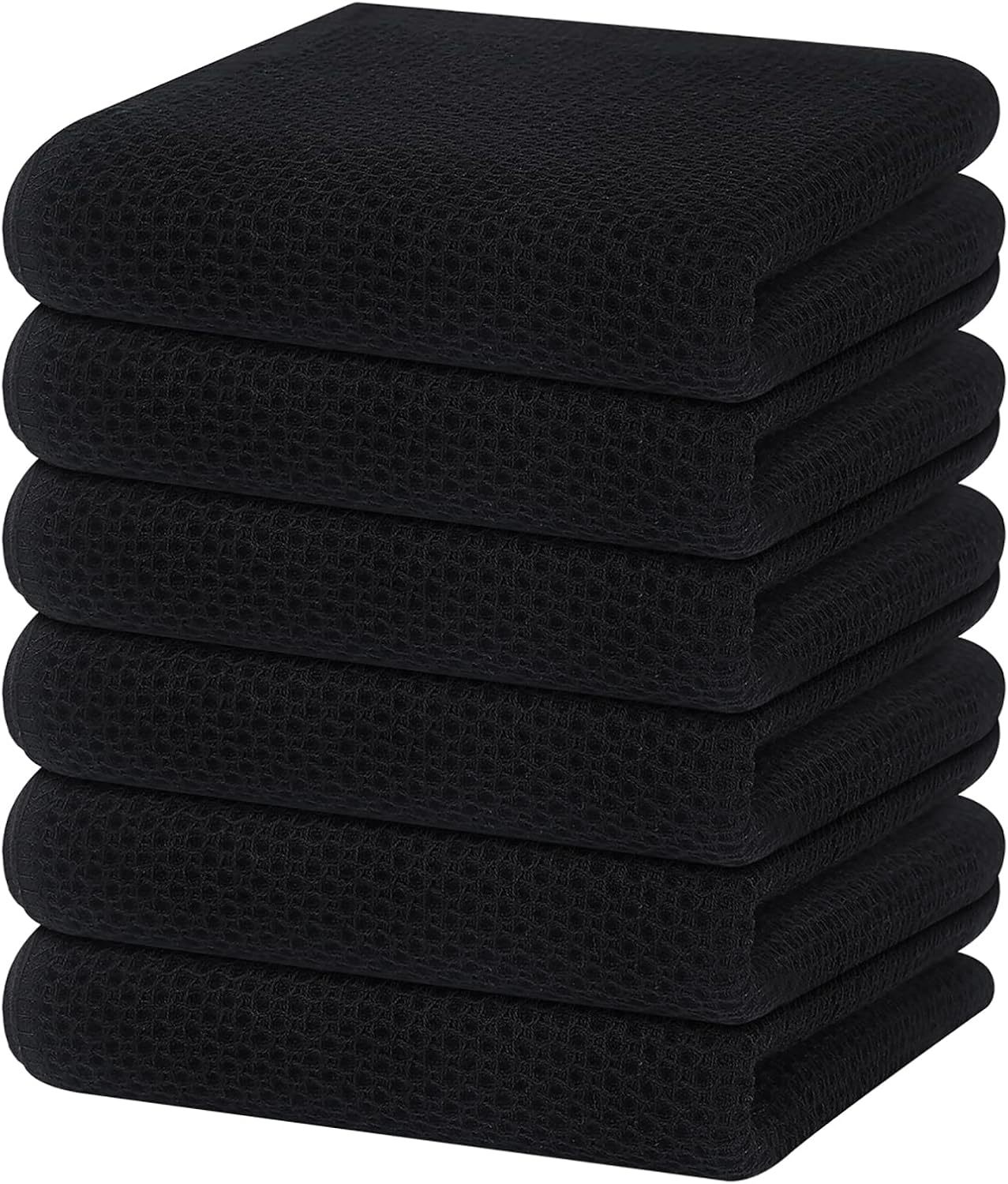 100% Cotton Waffle Weave Kitchen Dish Cloths, Ultra Soft Absorbent Quick Drying Dish Towels, 12 x 12 Inches, 6-Pack, Dark Grey